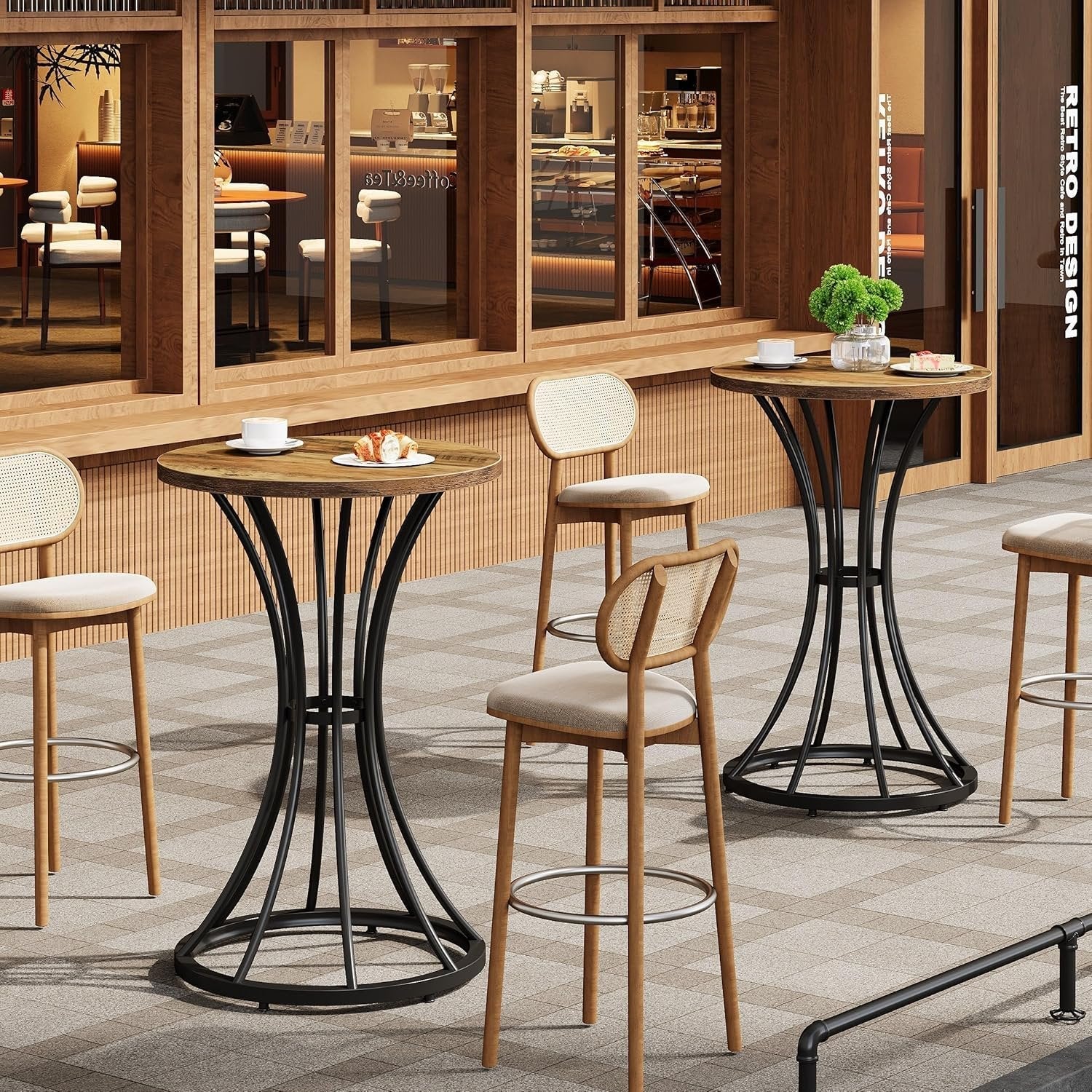 Tribesigns Table de bar ronde hauteur 95 cm avec base incurvée en métal, Support haut pour cocktails et petits espaces
