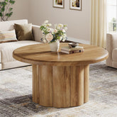 Tribesigns Table basse ronde de 80 cm, Table de salon au design maison de campagne avec base nervurée en marron 3