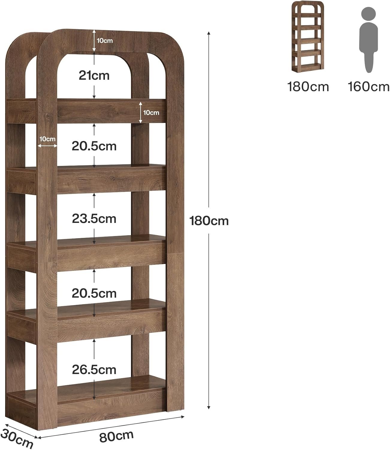 Tribesigns Étagère de 180 cm de hauteur avec 5 compartiments ouverts, Bibliothèque de style industriel