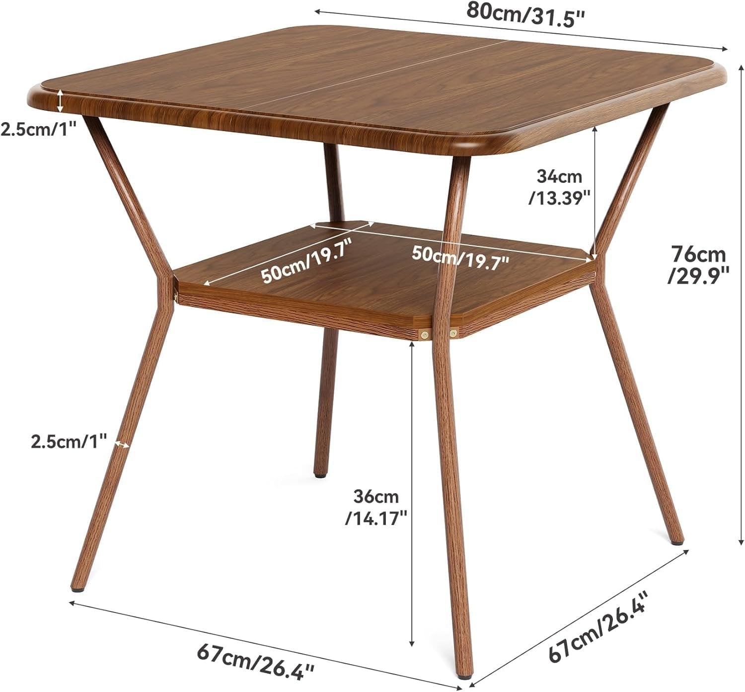 Tribesigns Table à manger carrée de 80 cm pour 2 à 4 personnes coins arrondis