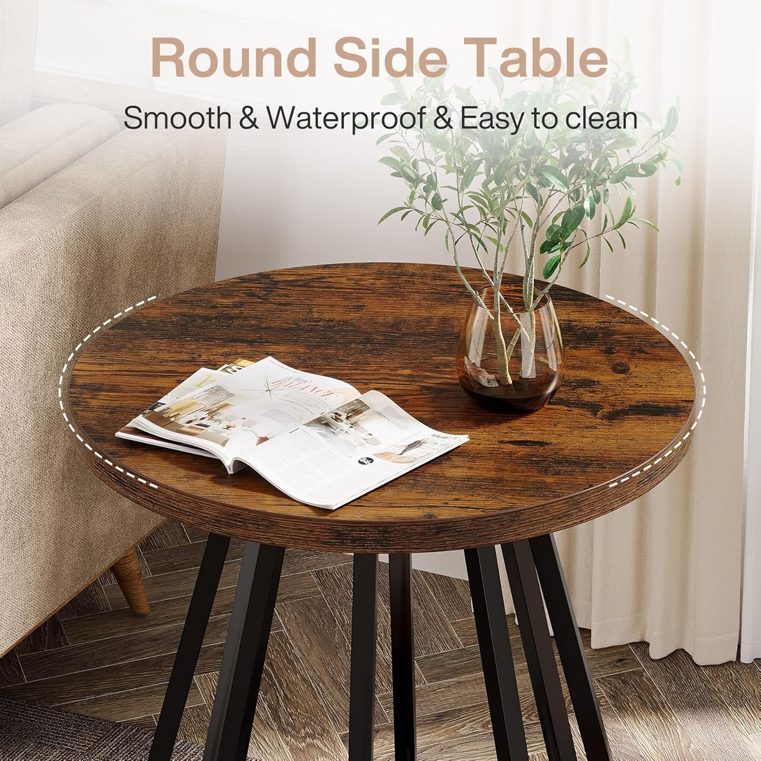 Tribesigns Table d'appoint ronde petite table basse à deux niveaux avec structure en métal et étagère inférieure