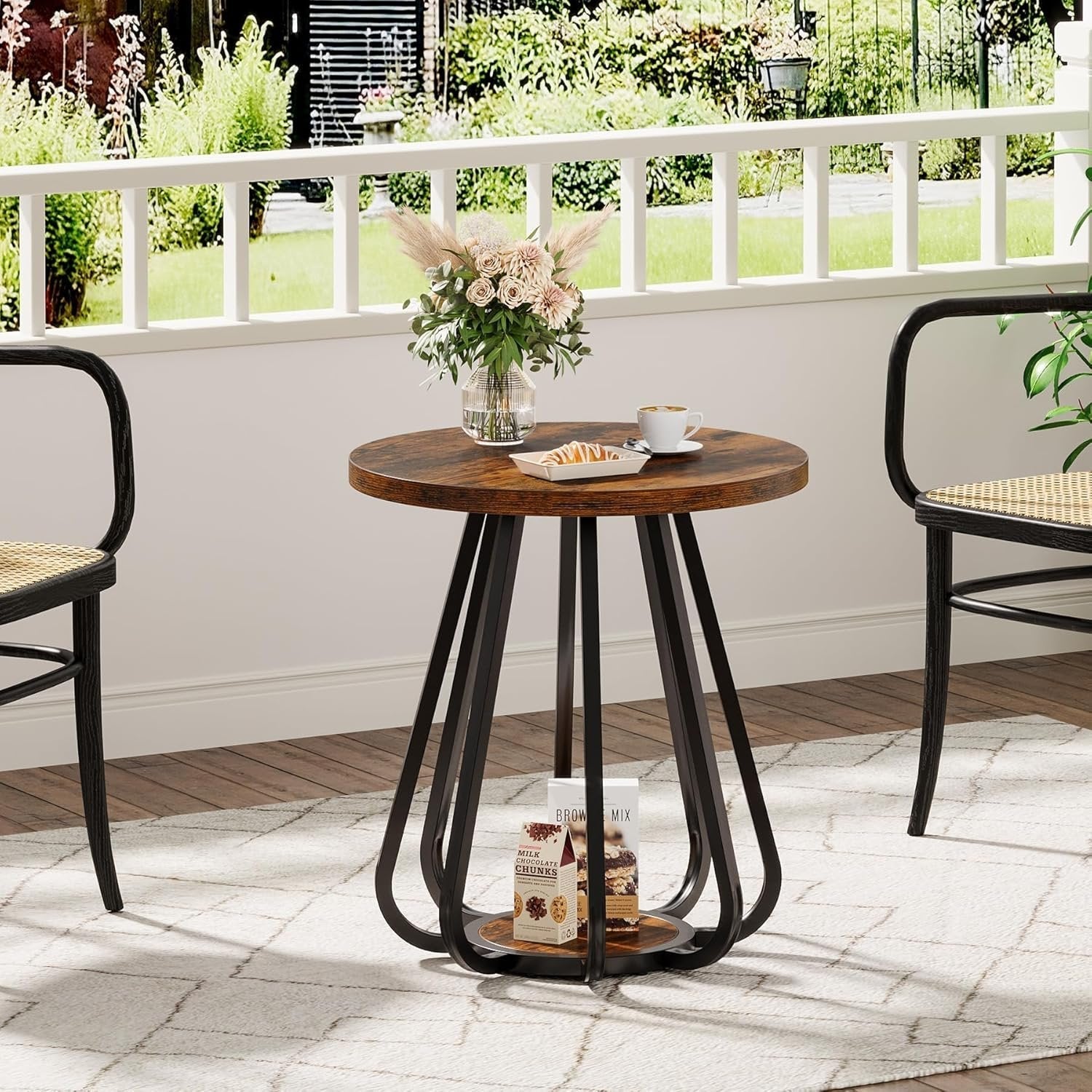 Tribesigns Table d'appoint ronde petite table basse à deux niveaux avec structure en métal et étagère inférieure