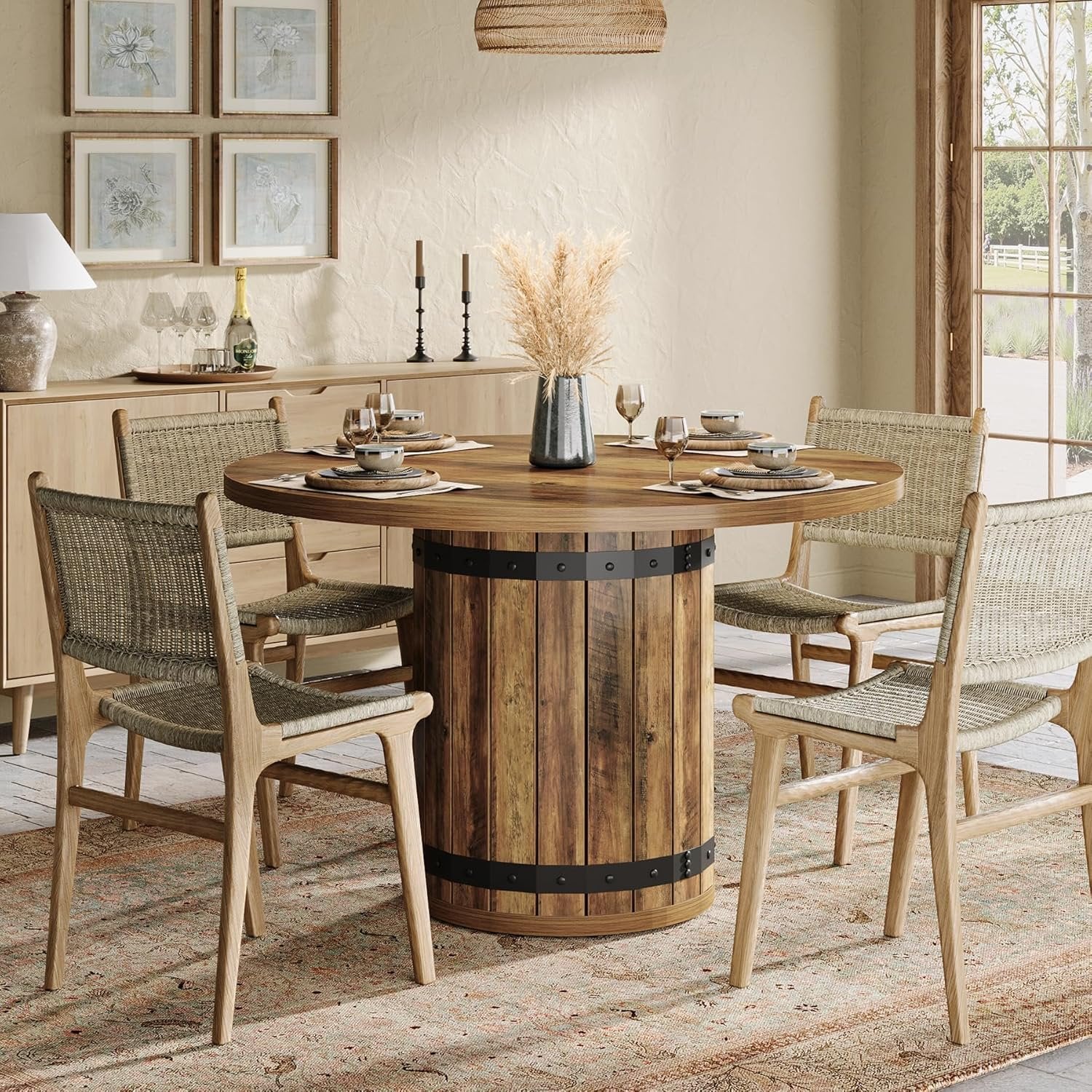 Tribesigns Table de salle à manger ronde, Table de cuisine de 100 cm pour salle à manger et salon