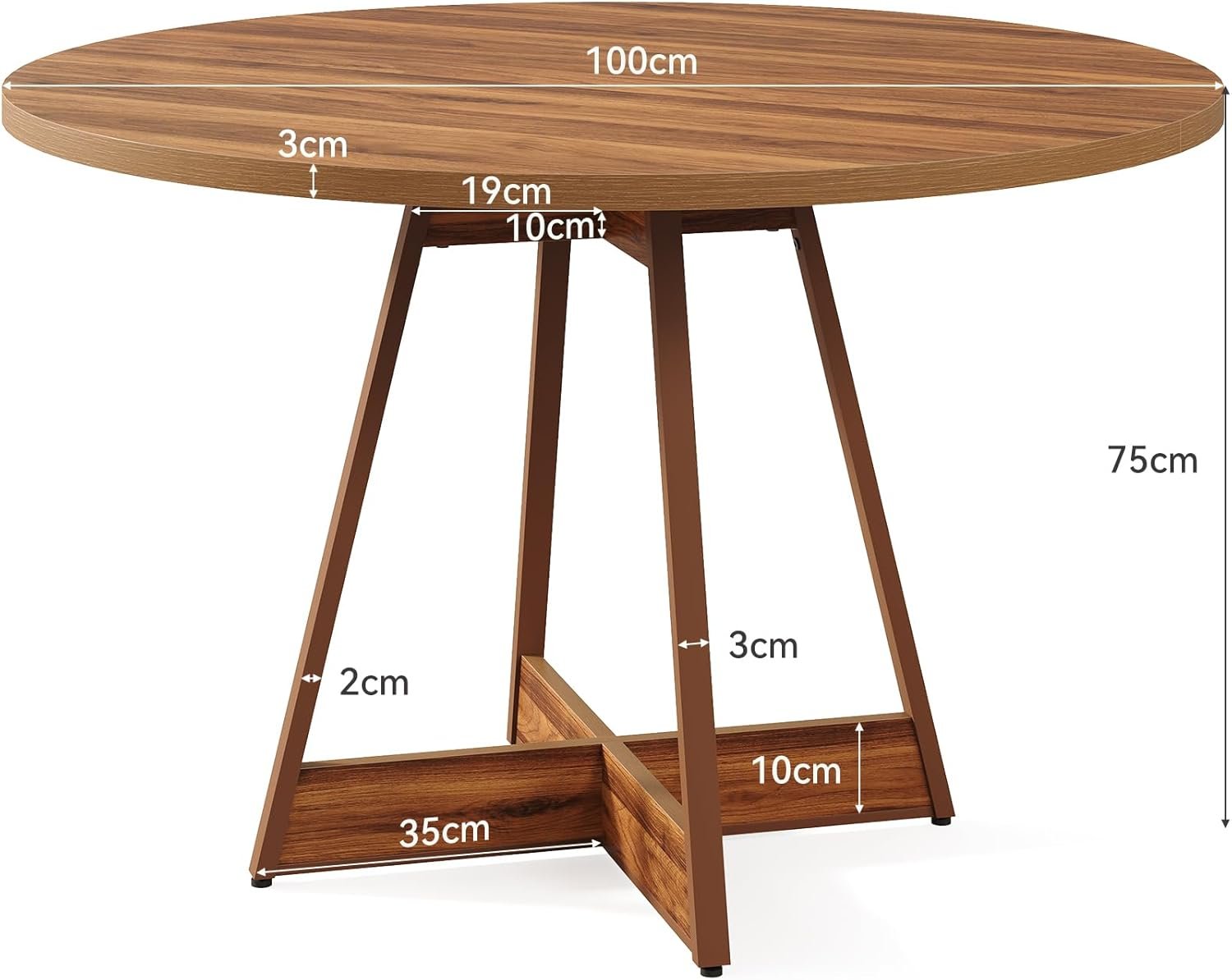 Tribesigns Table à manger ronde pour 2 à 4 personnes, Table de style campagnard de 100 cm, table à manger en bois