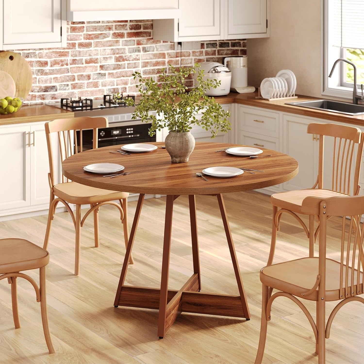 Tribesigns Table à manger ronde pour 2 à 4 personnes, Table de style campagnard de 100 cm, table à manger en bois