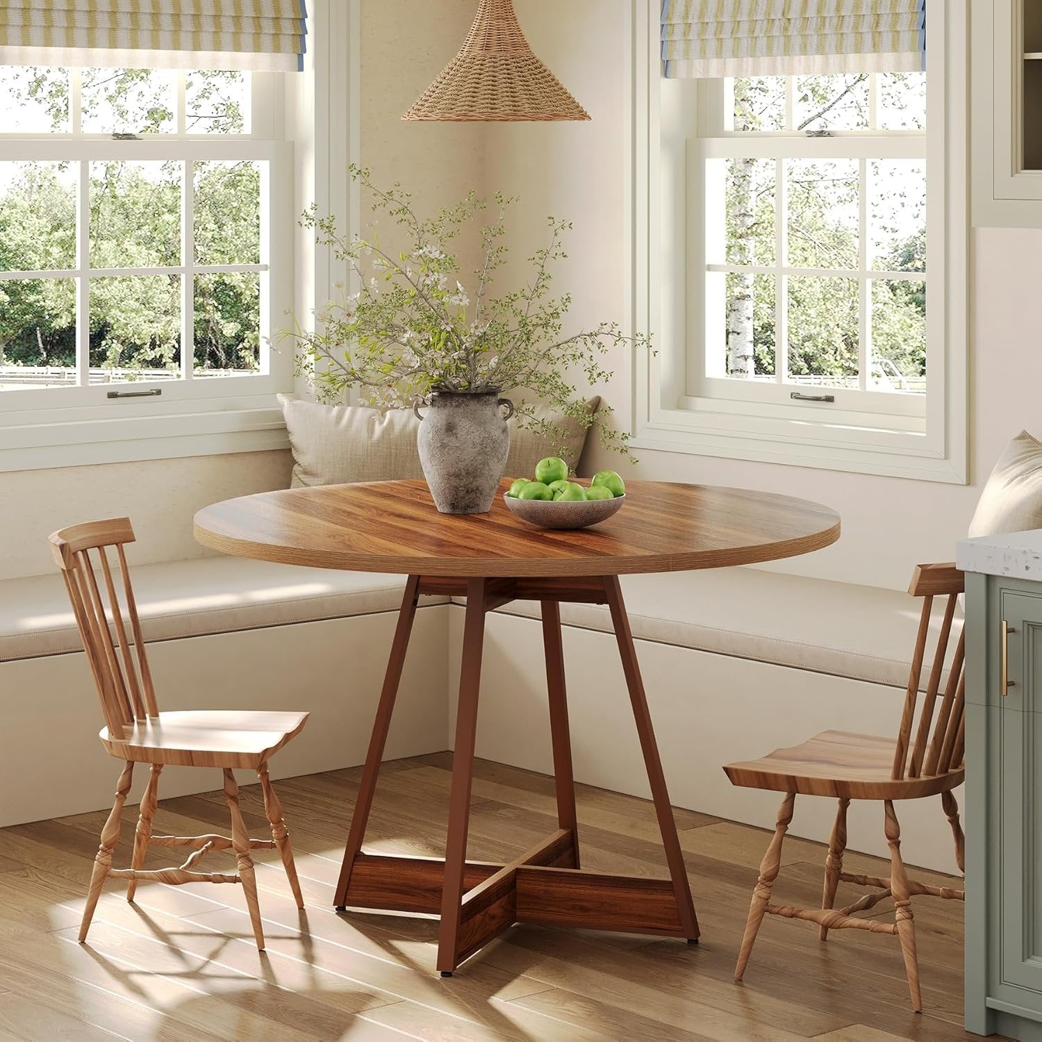 Tribesigns Table à manger ronde pour 2 à 4 personnes, Table de style campagnard de 100 cm, table à manger en bois
