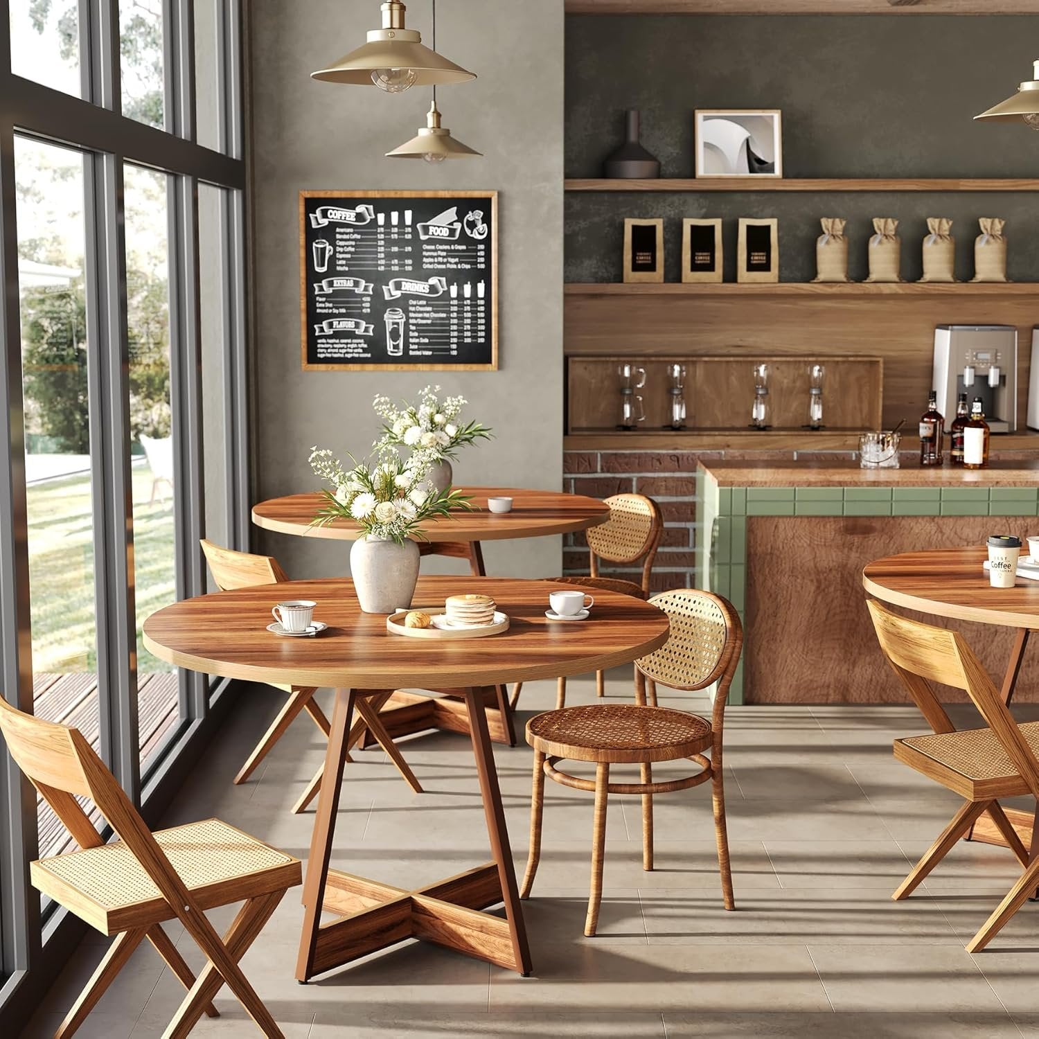 Tribesigns Table à manger ronde pour 2 à 4 personnes, Table de style campagnard de 100 cm, table à manger en bois