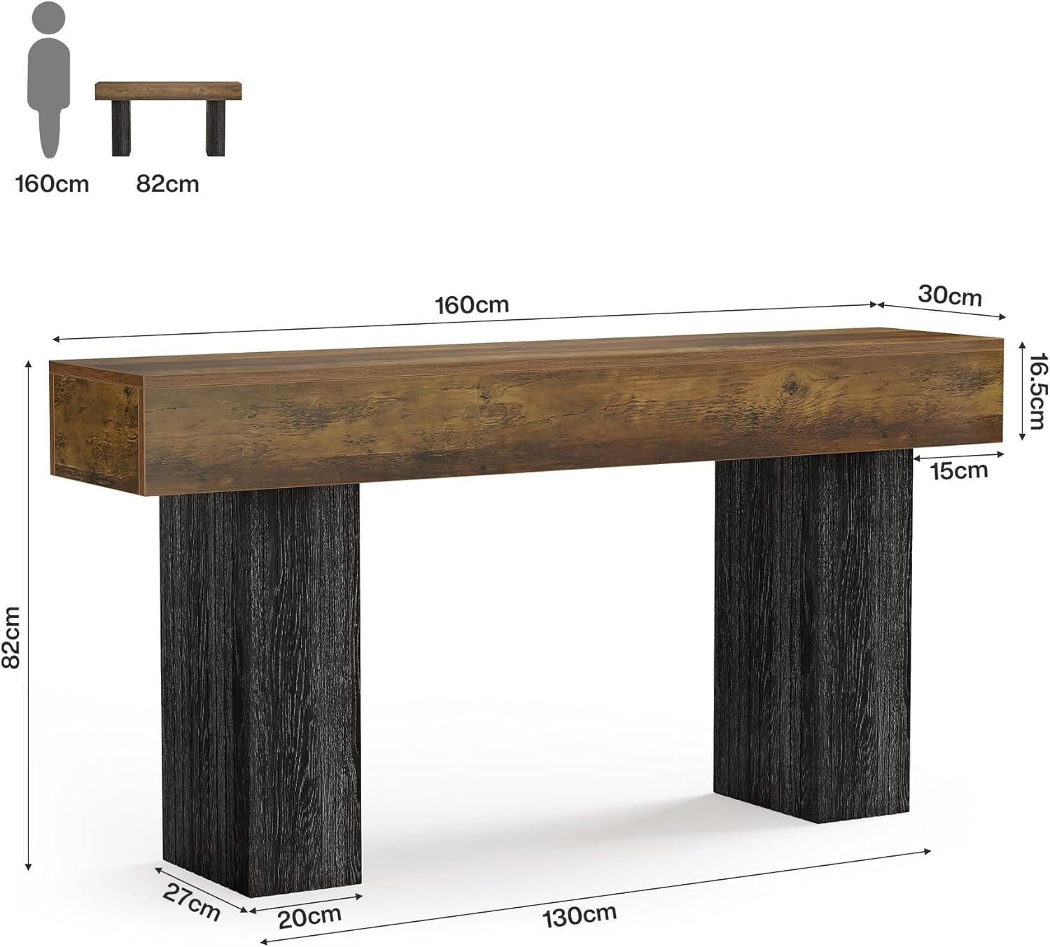 Tribesigns Table console longue de 160 cm de long, Table de canapé de maison de campagne