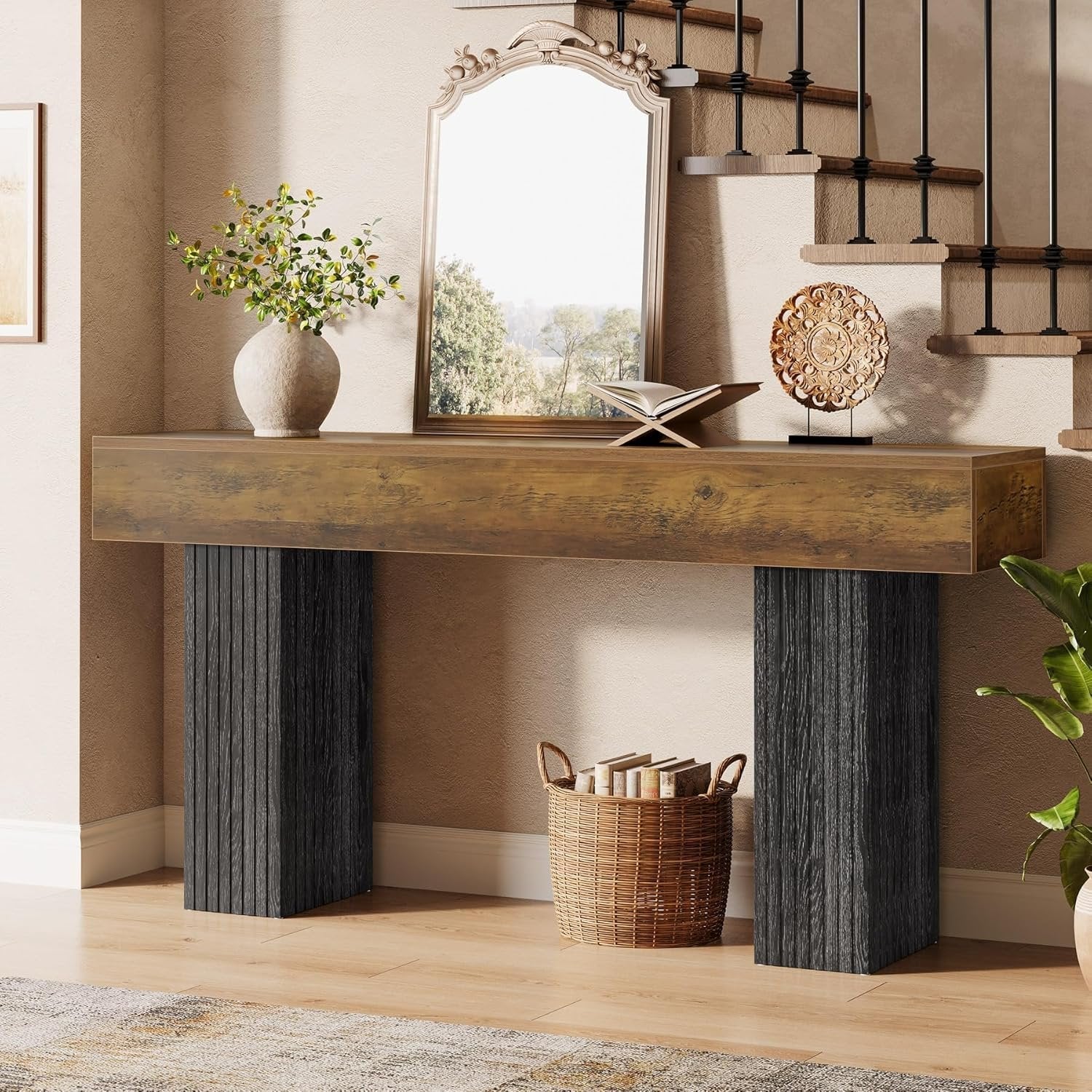 Tribesigns Table console longue de 160 cm de long, Table de canapé de maison de campagne