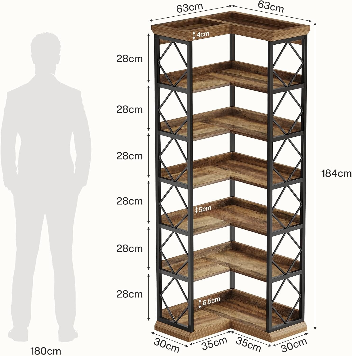 Tribesigns Bibliothèque d'angle, Grande bibliothèque d'angle moderne avec panneau arrière