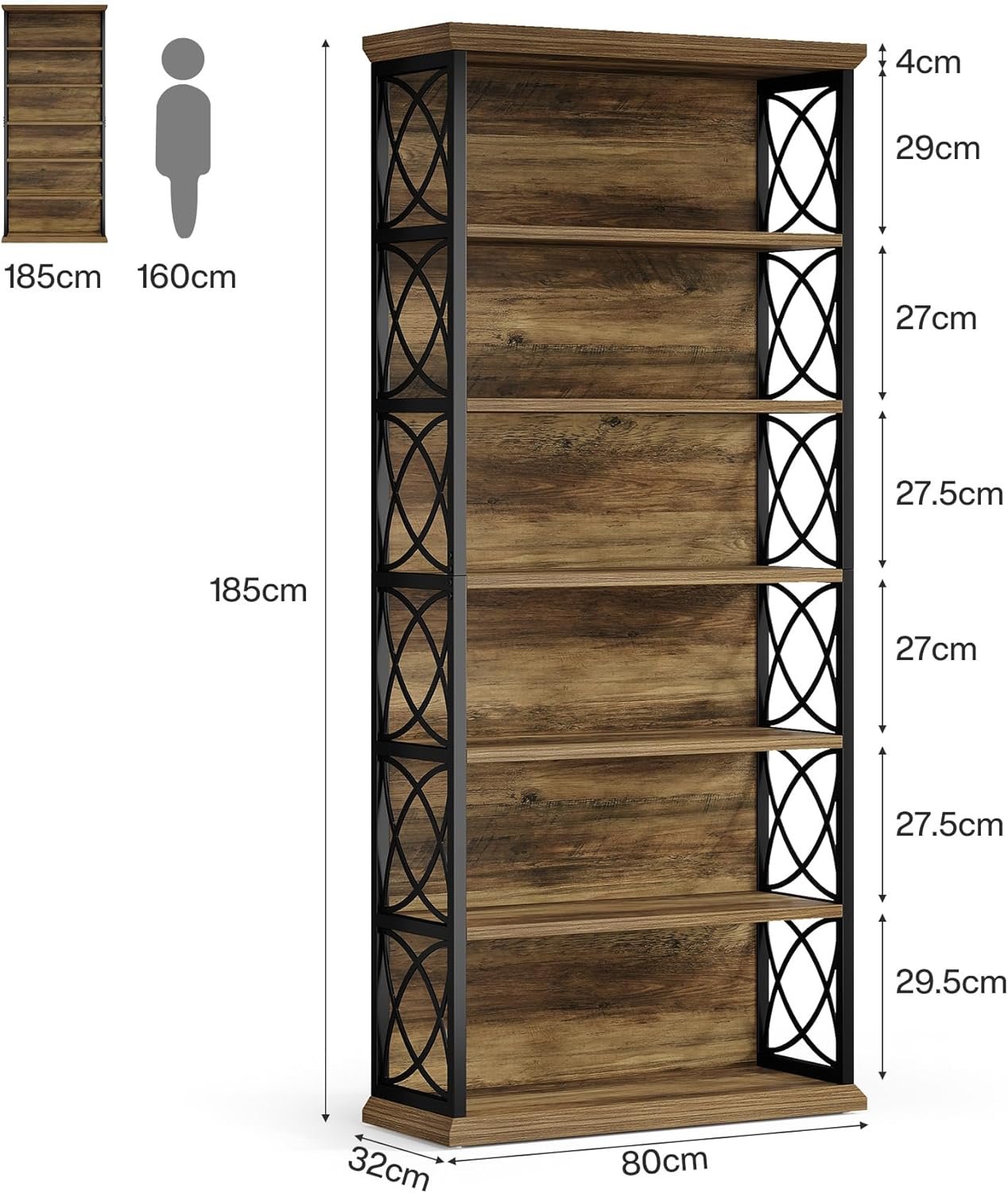 Tribesigns Étagère autoportante de 185 cm de haut, Étagère industrielle à 6 niveaux en bois