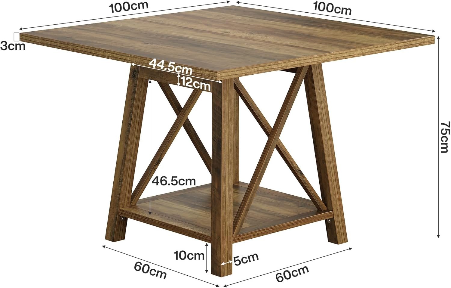 Tribesigns Table de salle à manger carrée pour 4 personnes, Style rustique avec compartiment de rangement