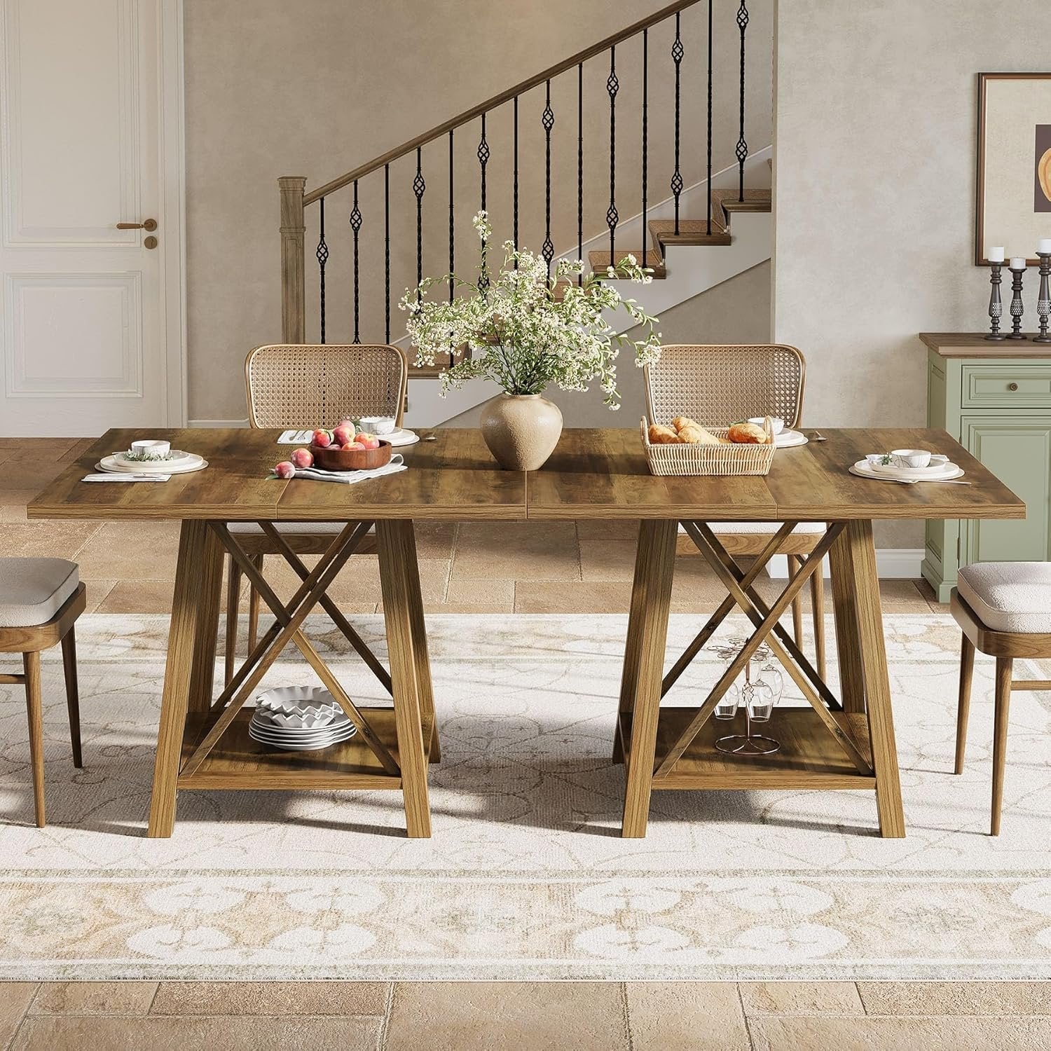 Tribesigns Table de salle à manger carrée pour 4 personnes, Style rustique avec compartiment de rangement