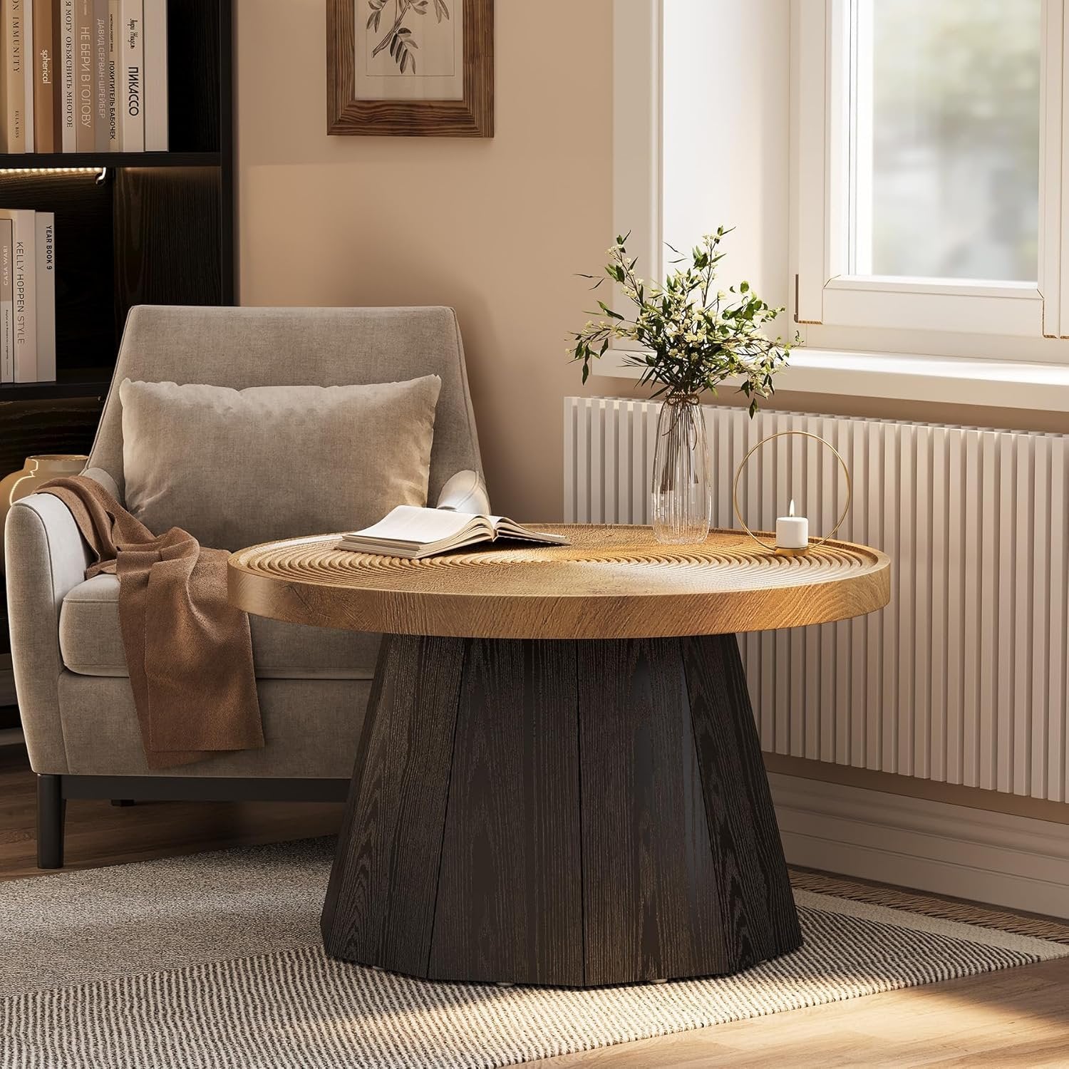 Tribesigns Table Basse Ronde pour Le Salon, Table de Salon de Style Rustique de 80 cm