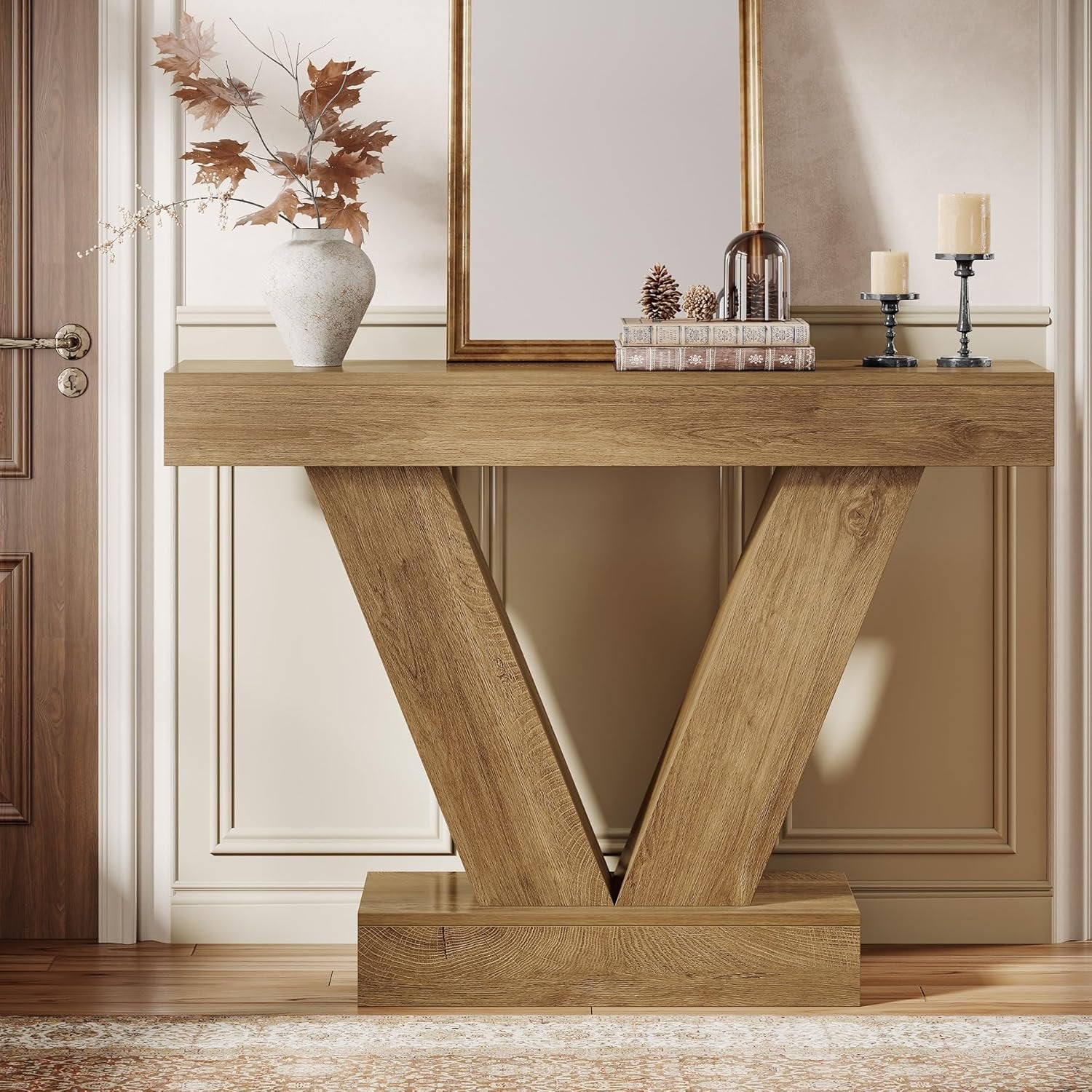 Tribesigns Table Console 105 cm, Table d'entrée derrière Le canapé avec Pieds en V