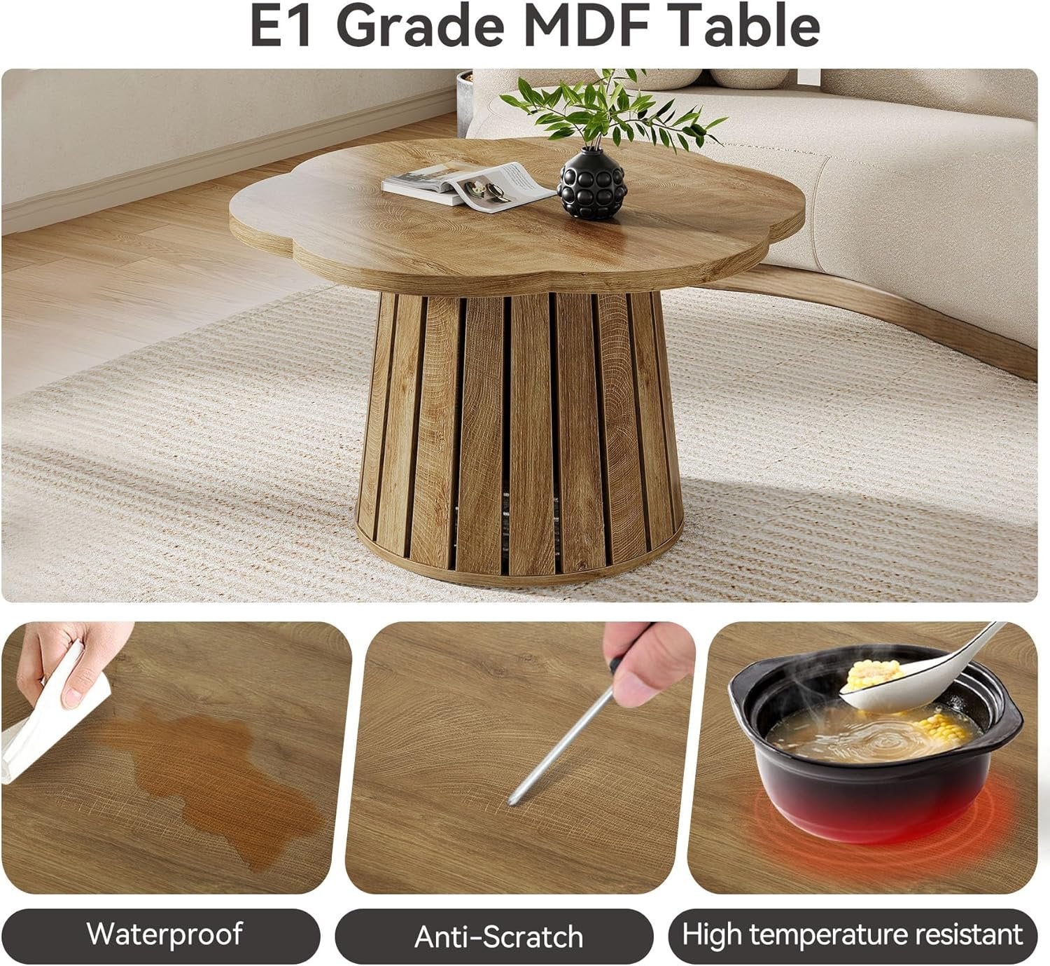 Tribesigns Table basse ronde, Grande table de salon de 85 cm de diamètre Style champêtre