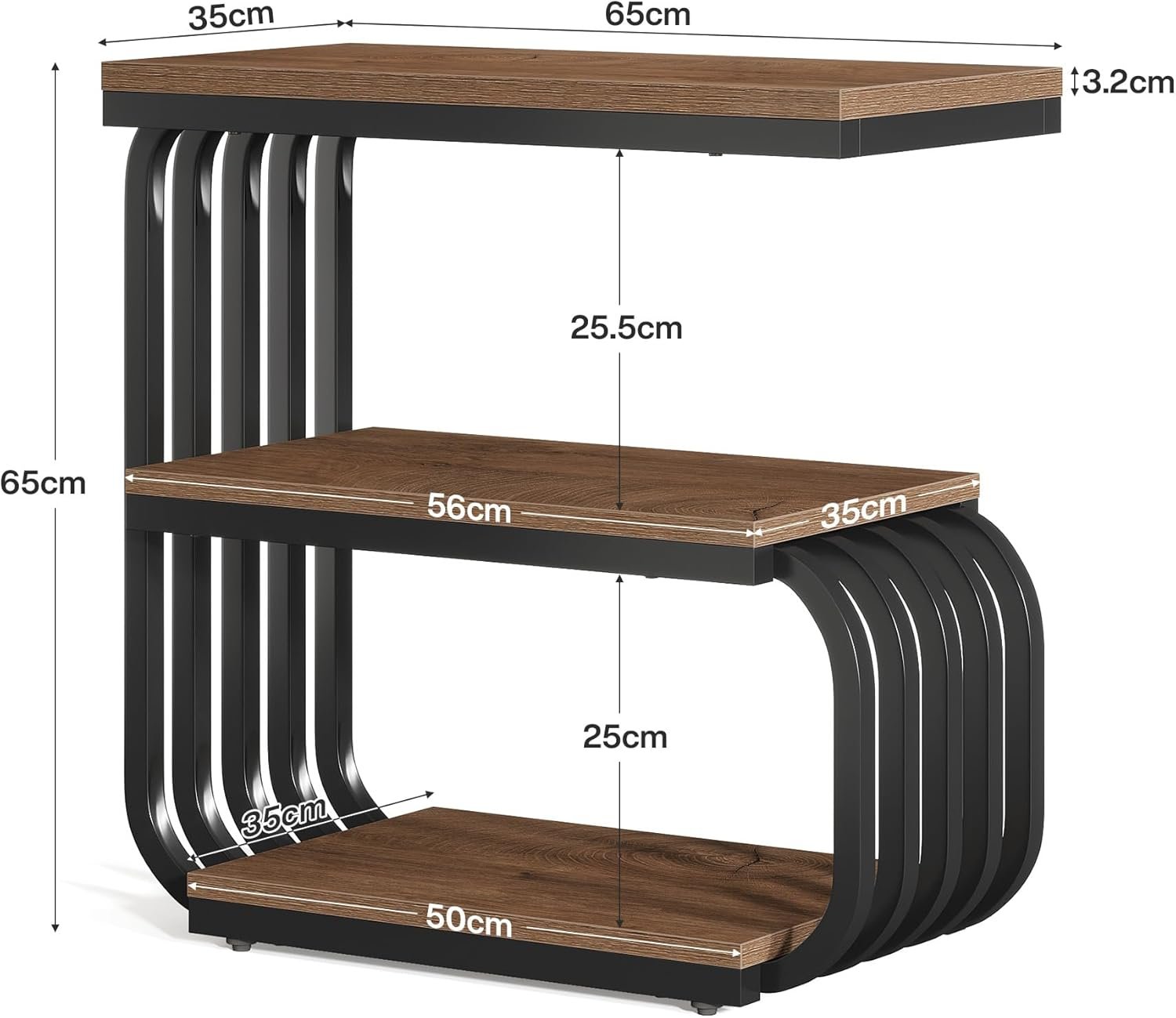 Tribesigns Table d'Appoint Industrielle 3 Niveaux, Étagère Chevet Étroite avec Cadre Métal