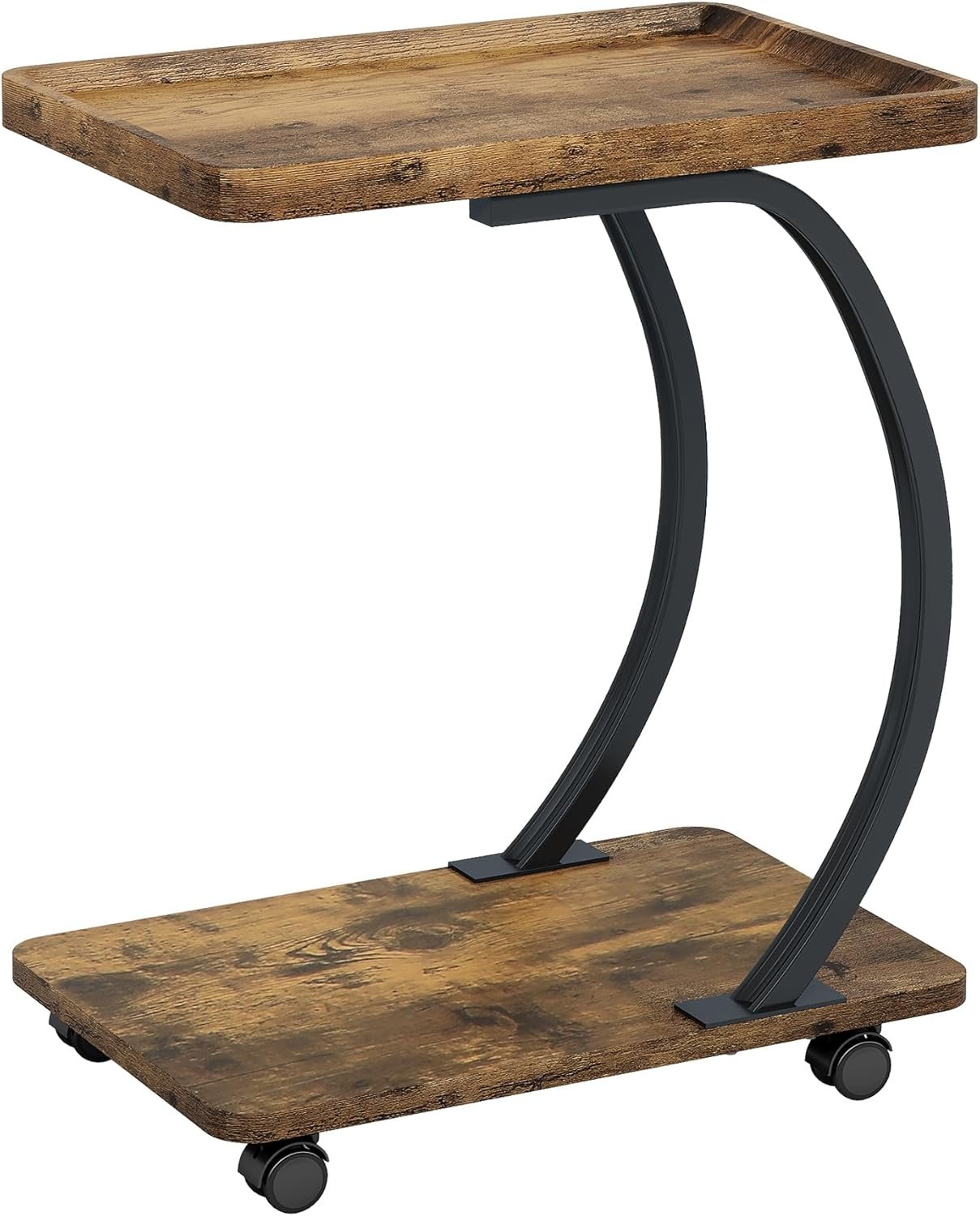 Tribesigns Table d'appoint en forme de C avec roulettes, Petite table basse industrielle à deux niveaux