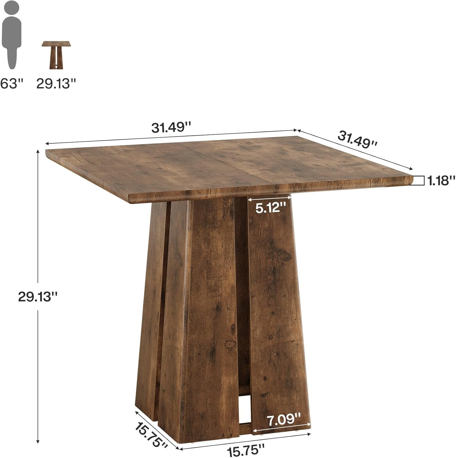 Tribesigns Table à manger, Table de cuisine industrielle Table carrée de 80 cm pour 4 personnes