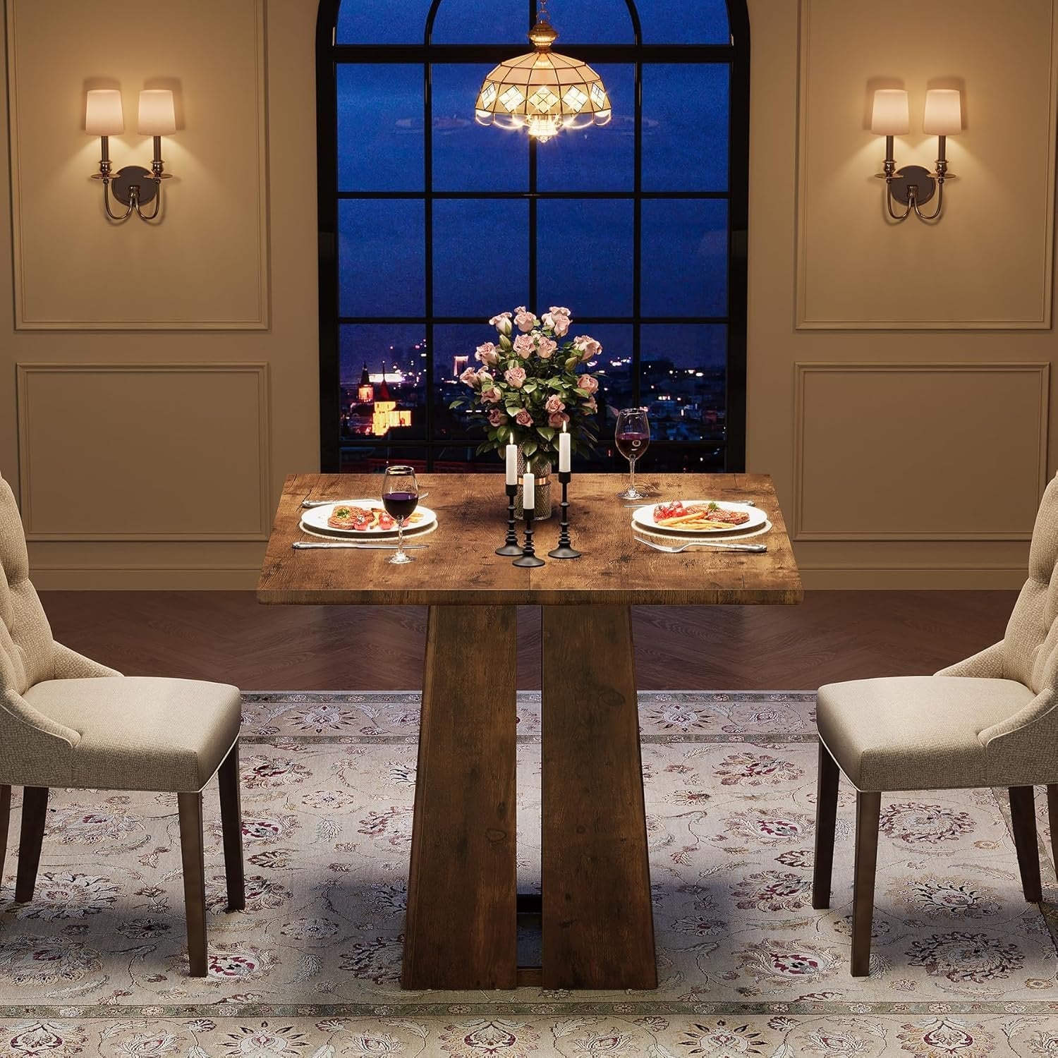 Tribesigns Table à manger, Table de cuisine industrielle Table carrée de 80 cm pour 4 personnes