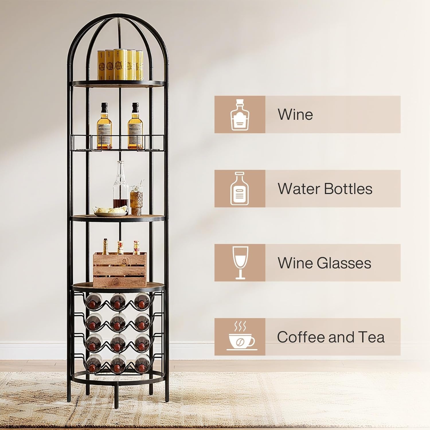 Tribesigns Casier à vin autoportant à 5 niveaux avec porte-bouteilles et étagère