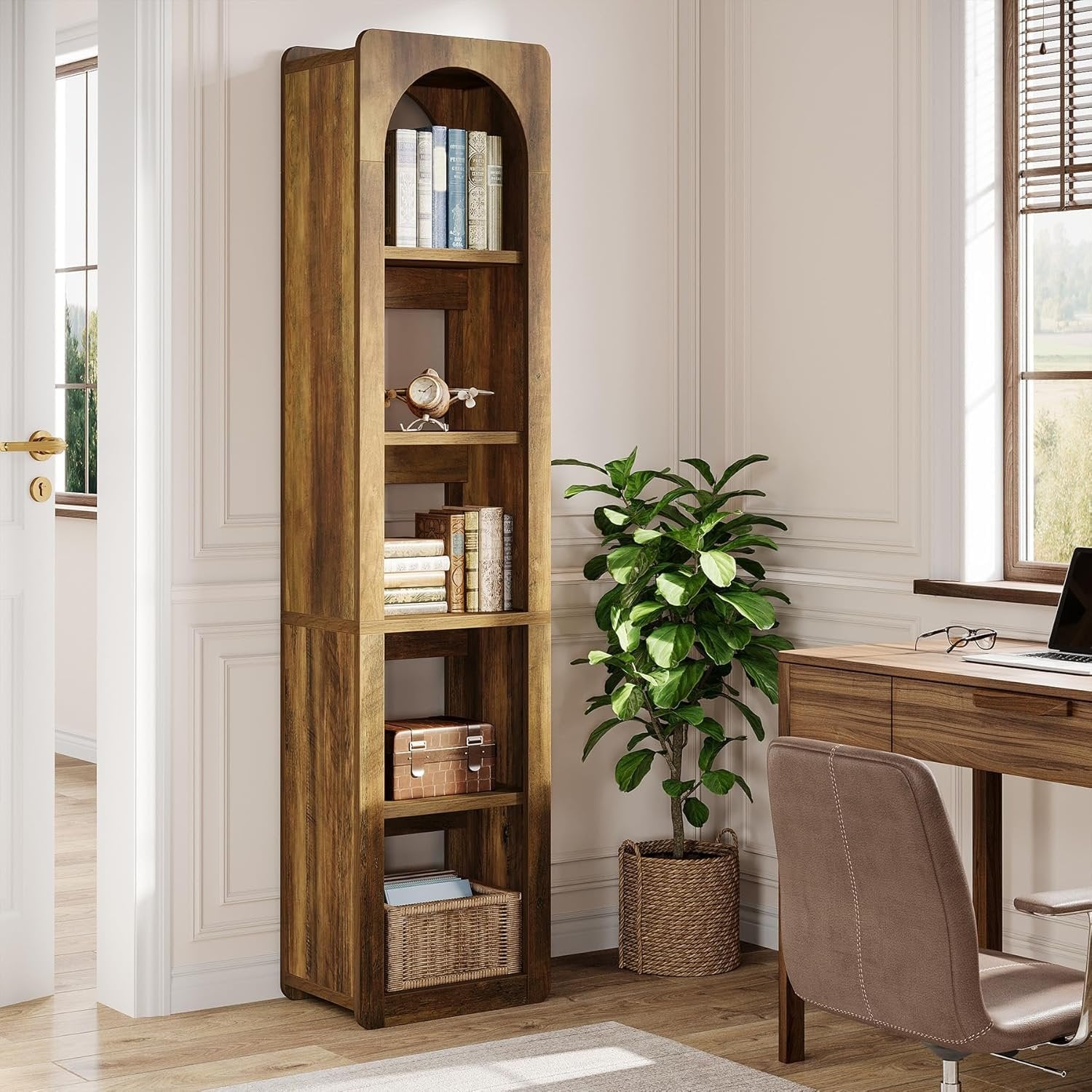 Tribesigns Étagère de 180 cm de haut, Étagère d'angle étroite à 5 niveaux en bois Étagère ouverte