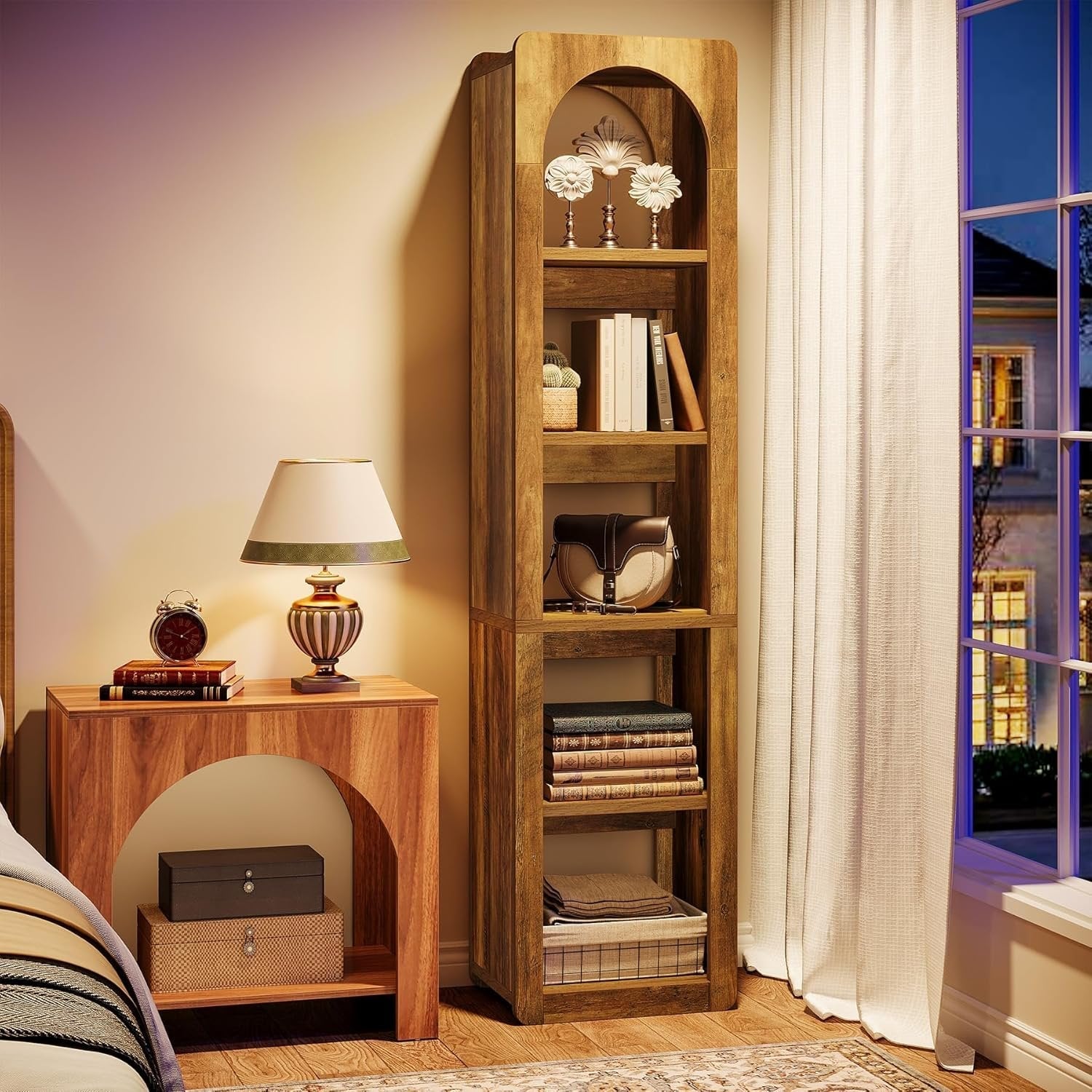 Tribesigns Étagère de 180 cm de haut, Étagère d'angle étroite à 5 niveaux en bois Étagère ouverte