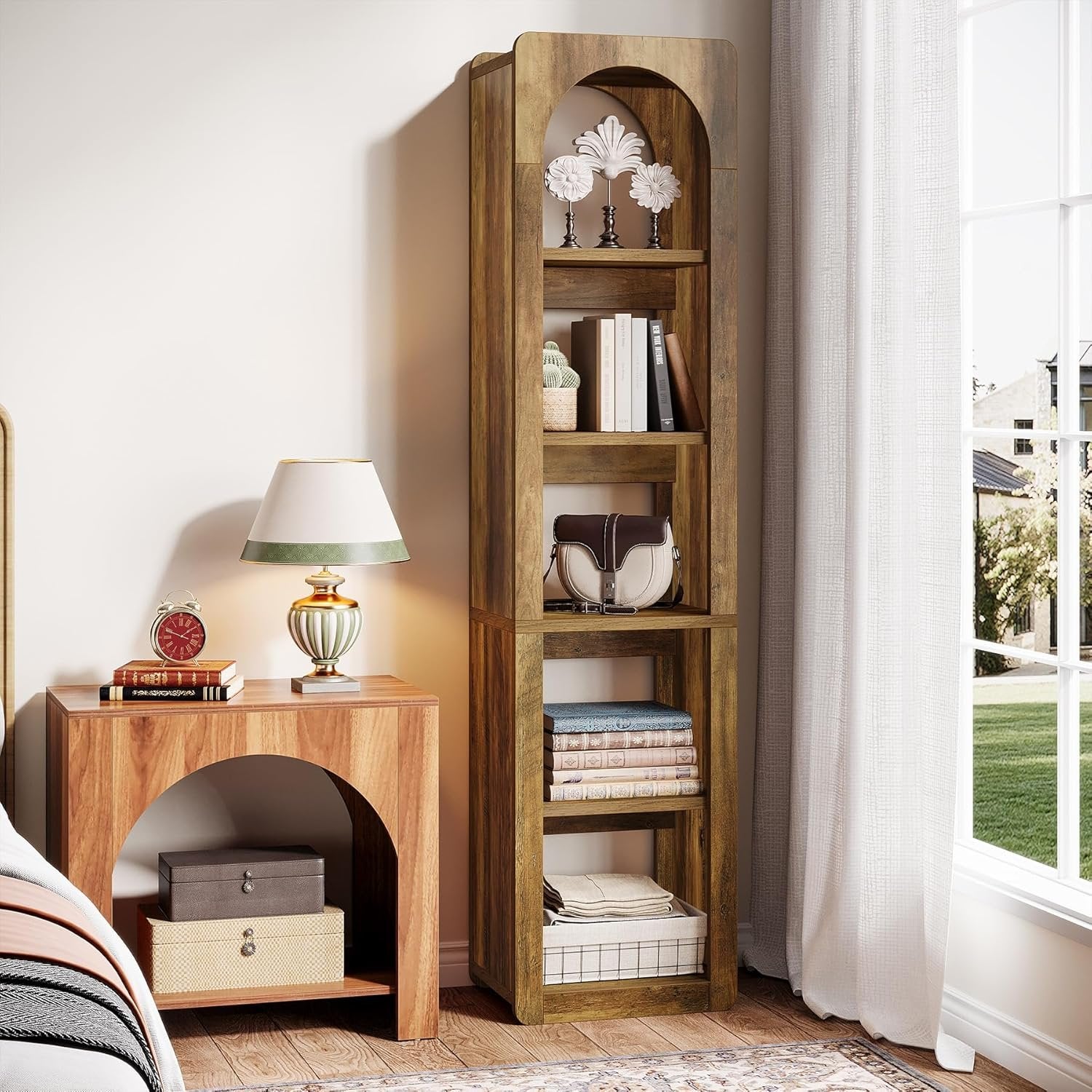 Tribesigns Étagère de 180 cm de haut, Étagère d'angle étroite à 5 niveaux en bois Étagère ouverte