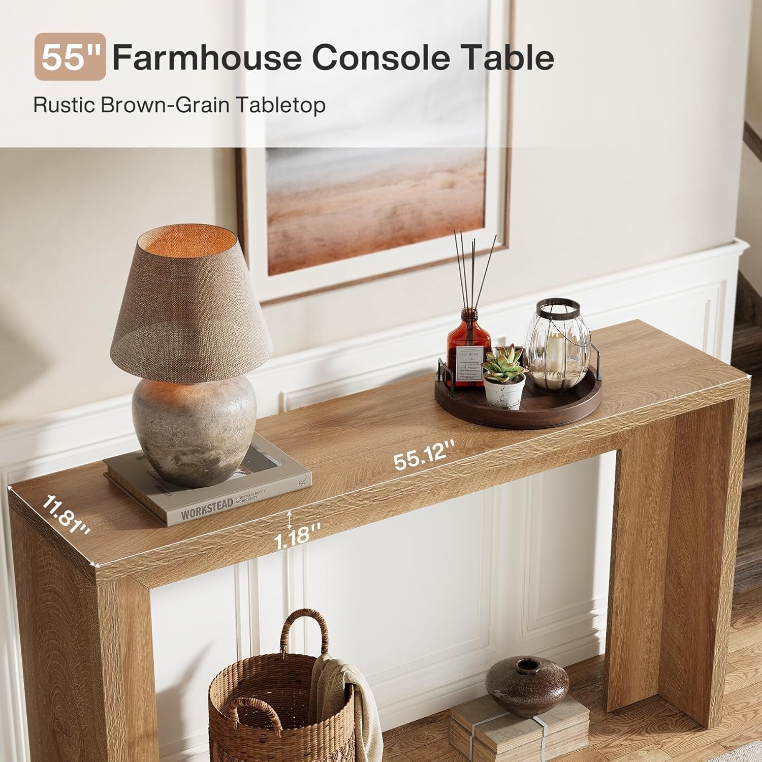 Tribesigns Table console de style campagnard de 140 cm avec rangement, Table basse marron rustique