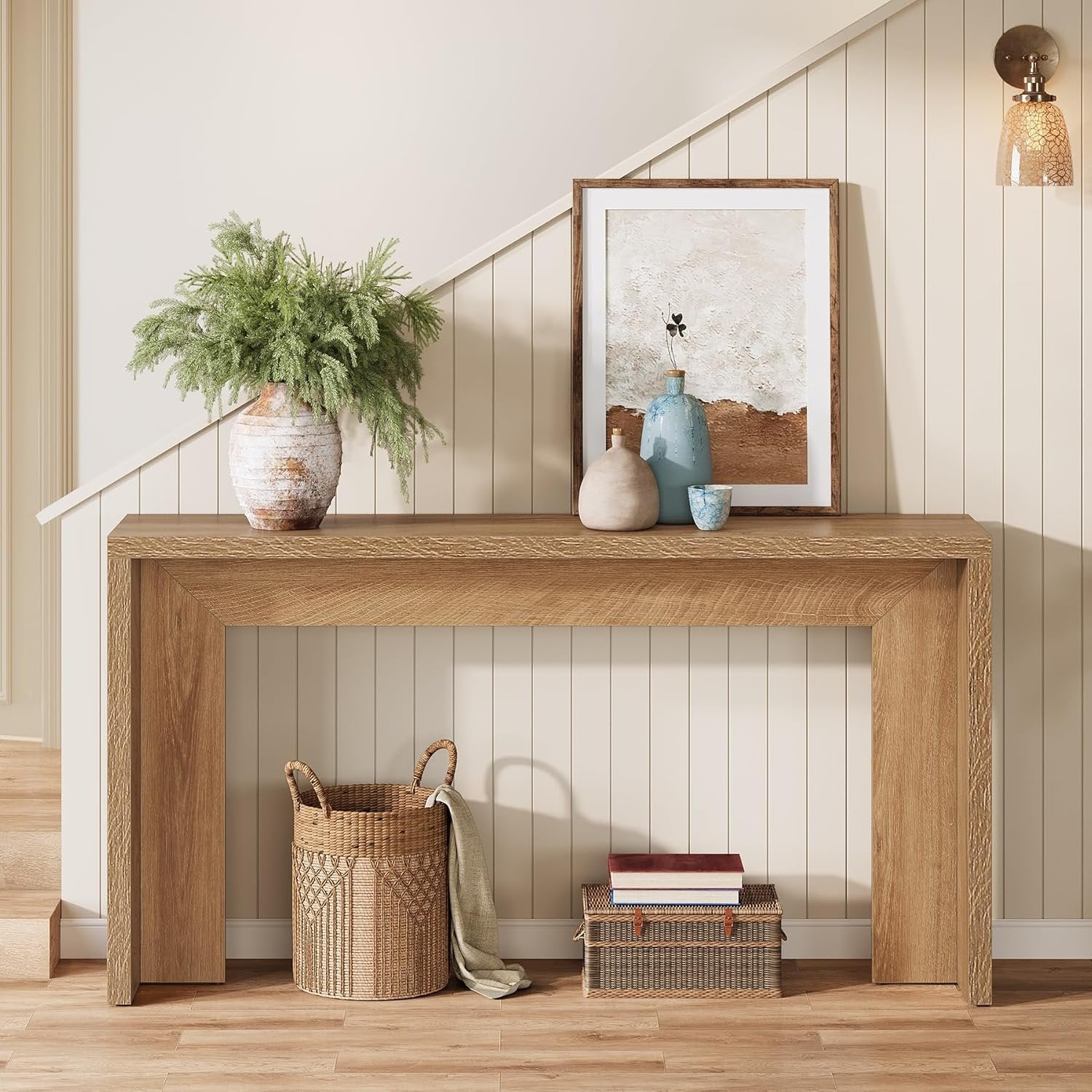 Tribesigns Table console de style campagnard de 140 cm avec rangement, Table basse marron rustique