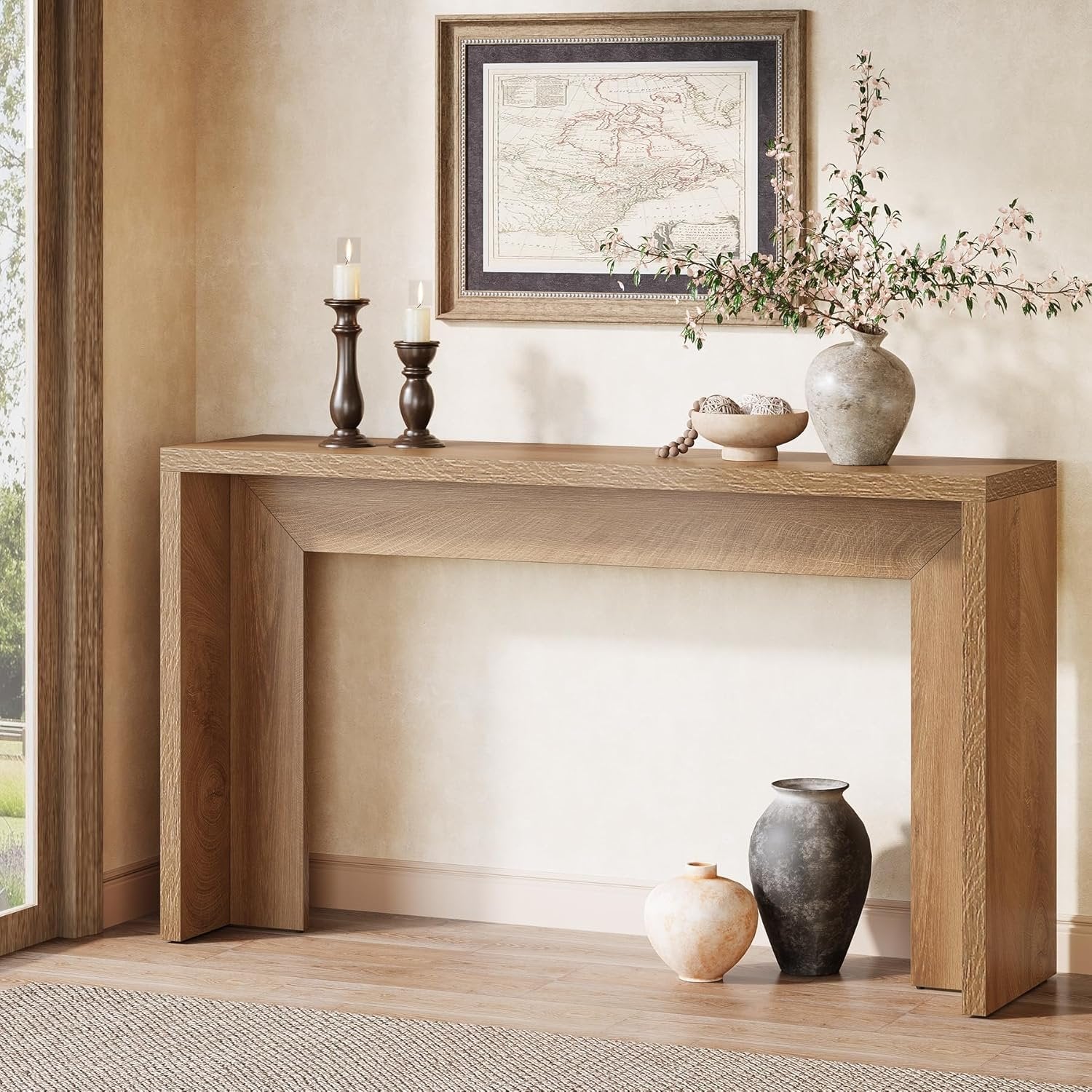 Tribesigns Table console de style campagnard de 140 cm avec rangement, Table basse marron rustique