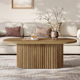 Tribesigns Table basse ovale, Table d'appoint en bois de style champêtre avec motif côtelé pour le salon 3