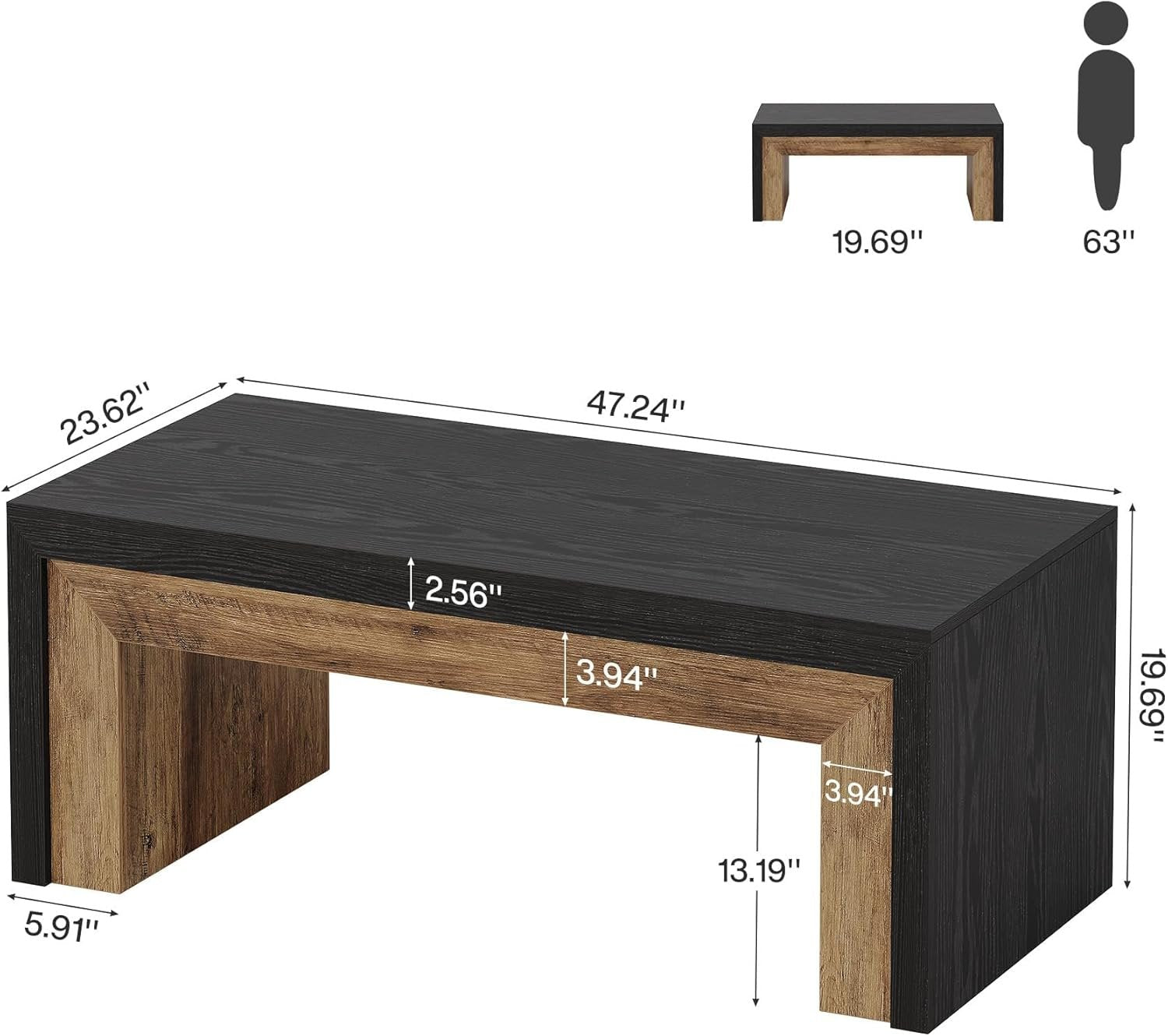 Tribesigns Table basse style ferme pour salon, Table basse moderne de taille moyenne
