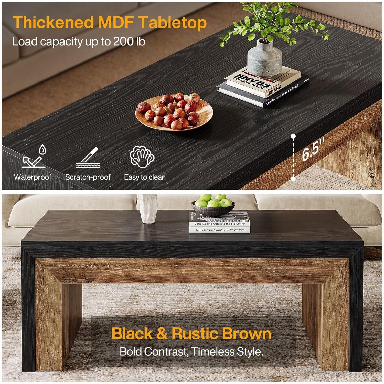 Tribesigns Table basse style ferme pour salon, Table basse moderne de taille moyenne