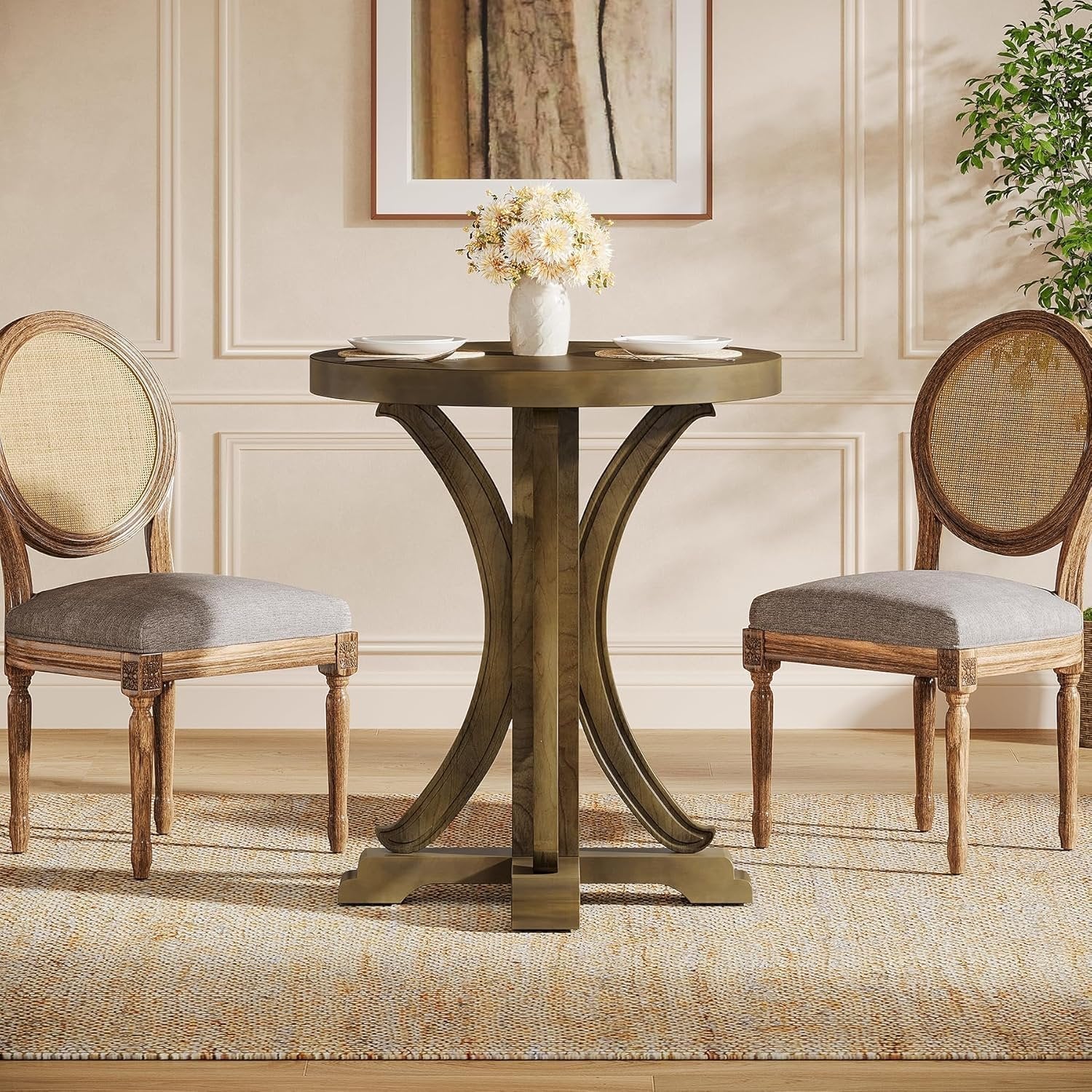 Tribesigns Table de salle à manger ronde pour 2 à 4 personnes, Petite table de cuisine avec pieds en bois massif