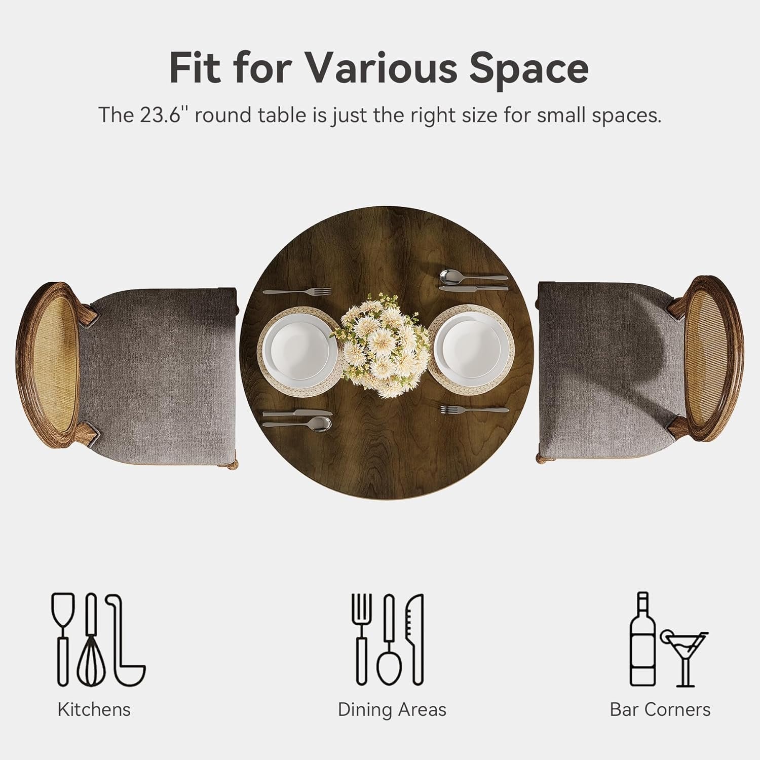 Tribesigns Table de salle à manger ronde pour 2 à 4 personnes, Petite table de cuisine avec pieds en bois massif
