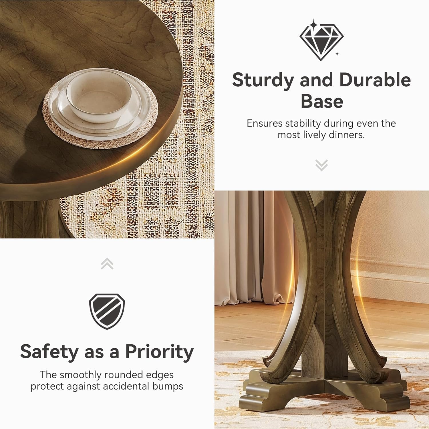 Tribesigns Table de salle à manger ronde pour 2 à 4 personnes, Petite table de cuisine avec pieds en bois massif