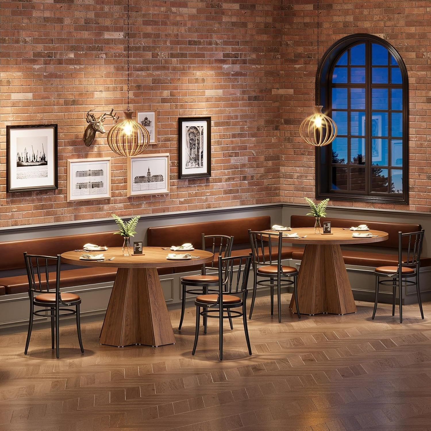 Tribesigns Table à manger ronde pour 4 personnes, Table de cuisine ronde avec pied colonne