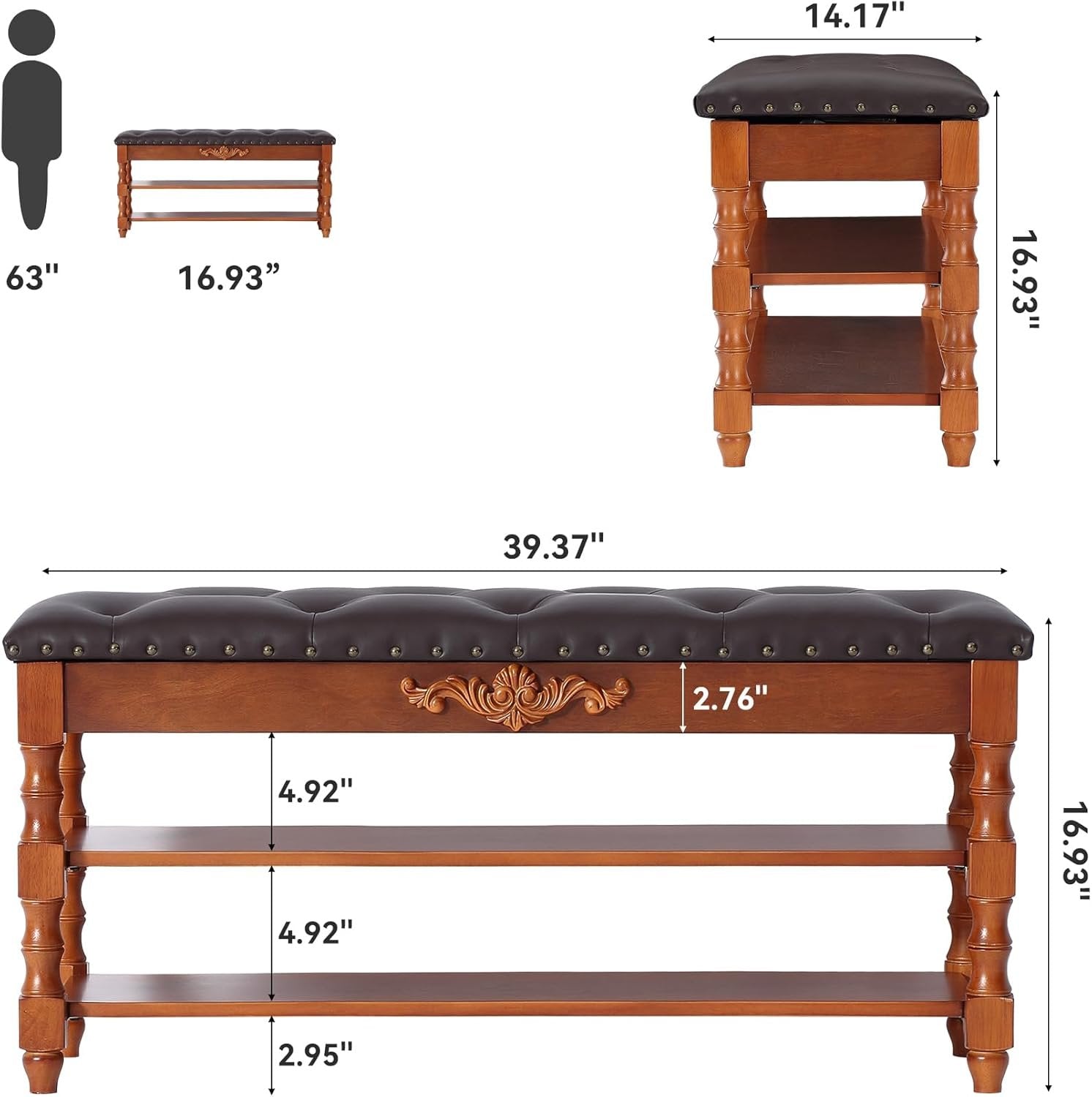 Tribesigns Banc de rangement en bois massif de 100 cm de long avec couvercle à charnières