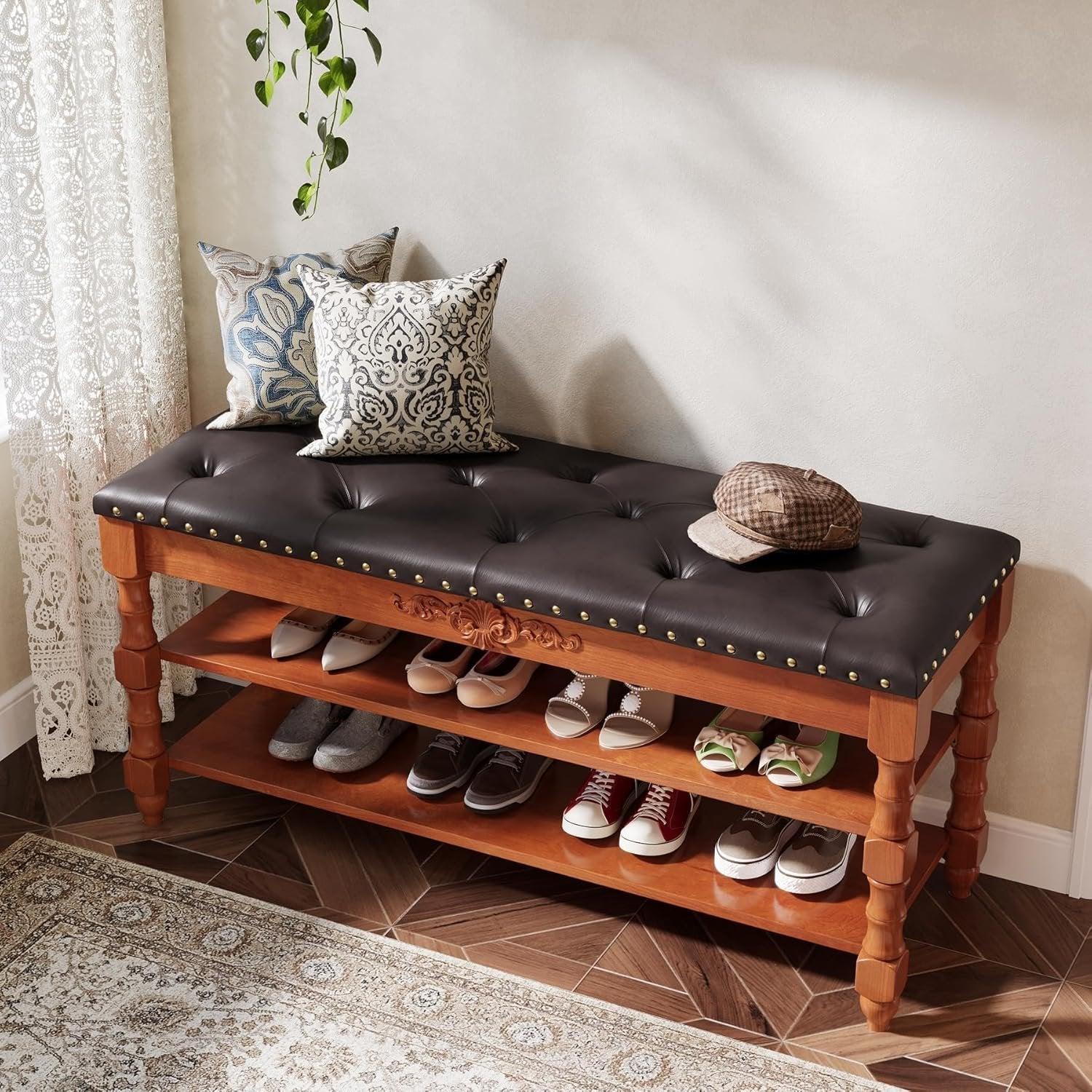 Tribesigns Banc de rangement en bois massif de 100 cm de long avec couvercle à charnières