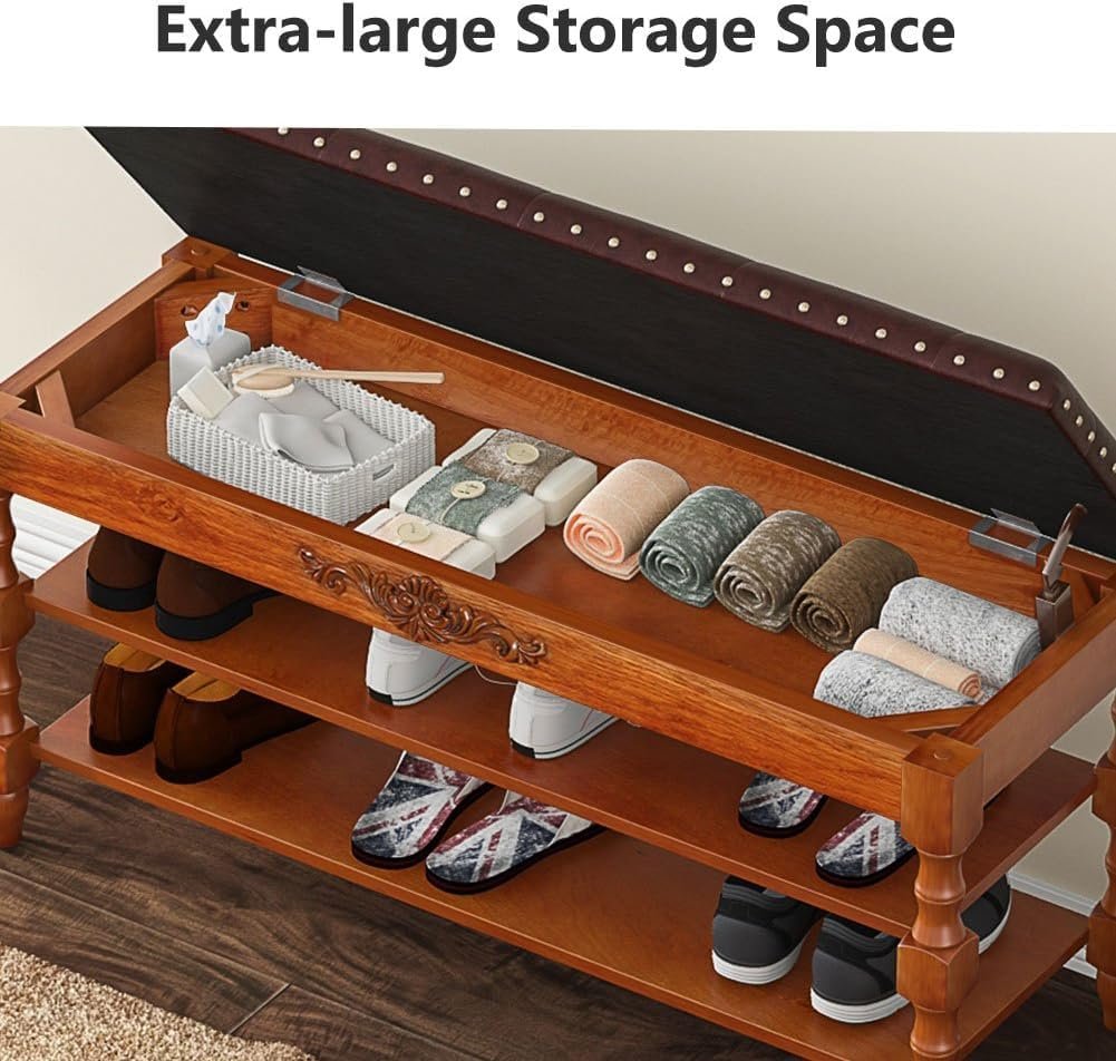 Tribesigns Banc de rangement en bois massif de 100 cm de long avec couvercle à charnières