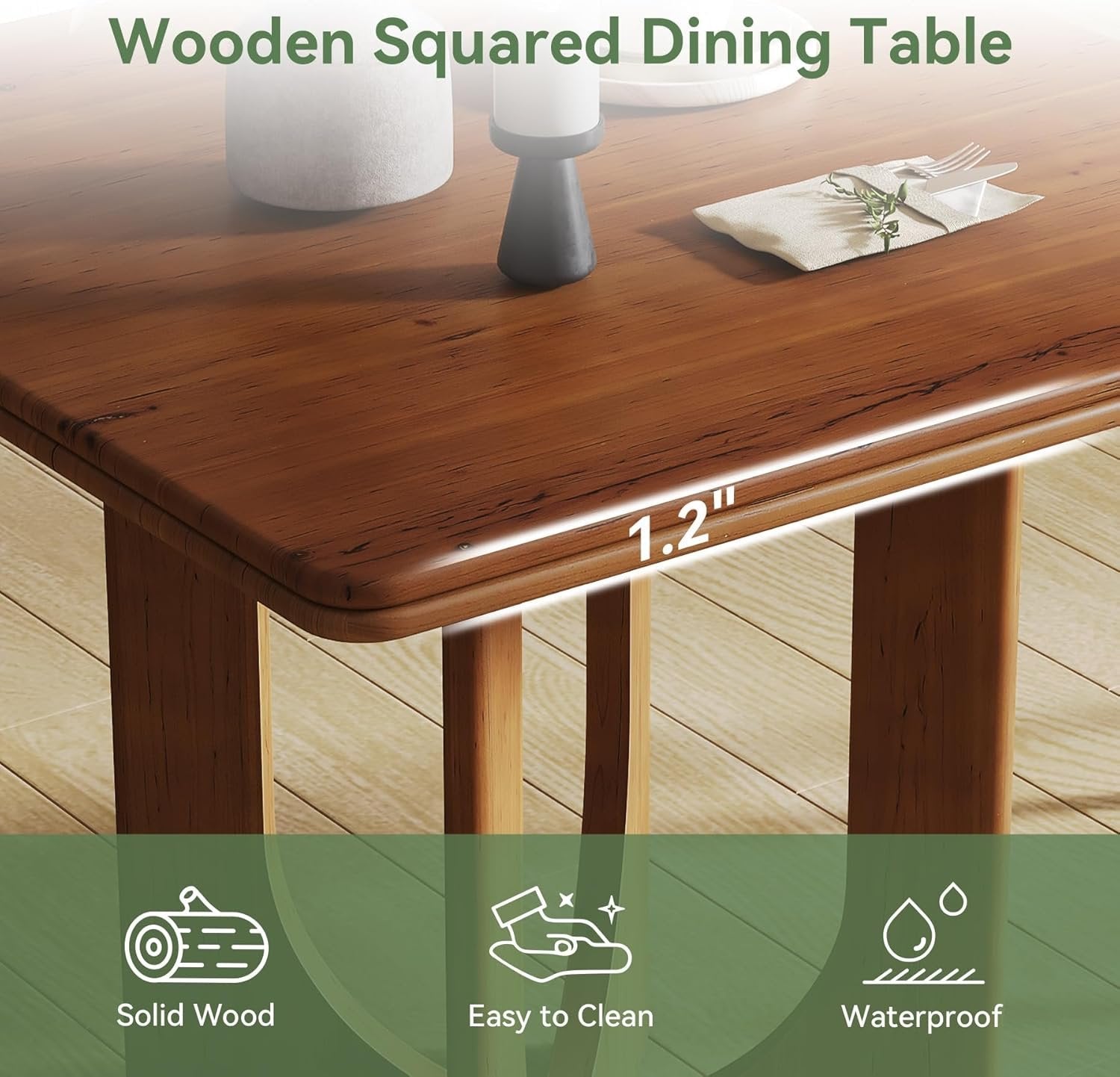 Tribesigns Table de salle à manger, Table de cuisine industrielle en bois massif carrée 80 cm