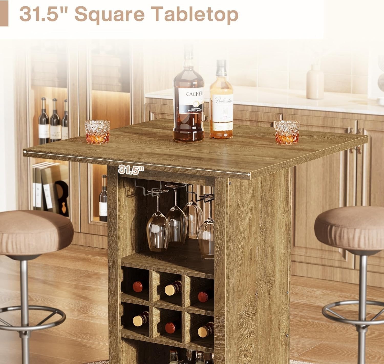 Tribesigns Table de bar en forme de L, Table de bistrot à 3 niveaux avec étagère à vin et support