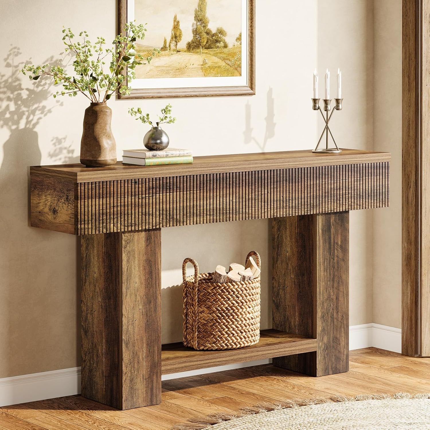 Tribesigns Console de 140 cm avec rangement, Table d'entrée de style champêtre