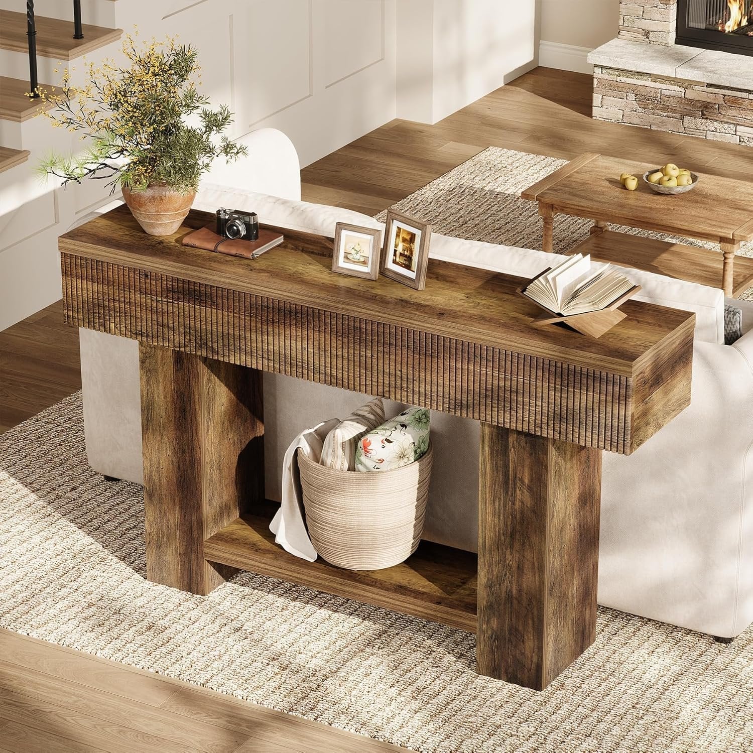 Tribesigns Console de 140 cm avec rangement, Table d'entrée de style champêtre