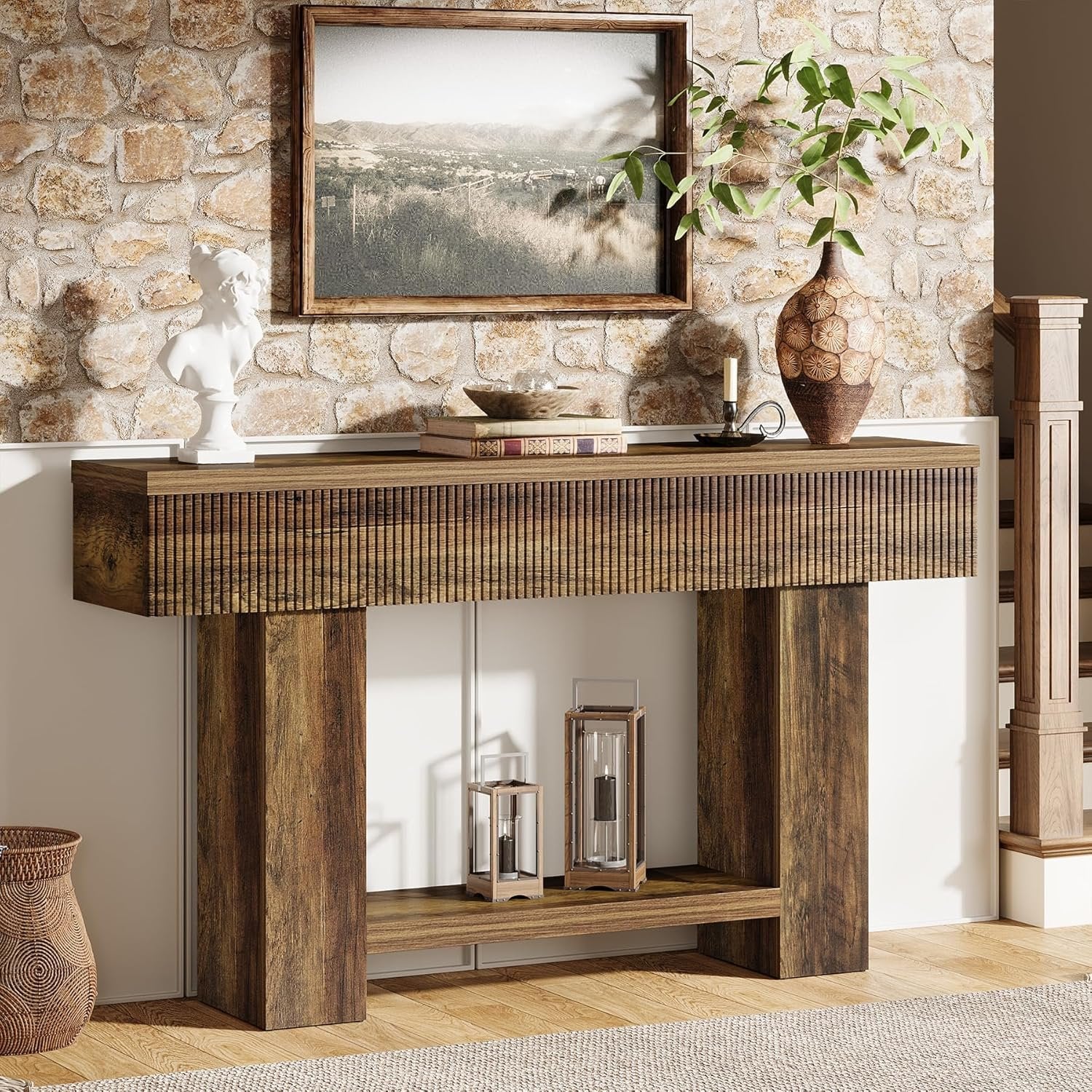 Tribesigns Console de 140 cm avec rangement, Table d'entrée de style champêtre