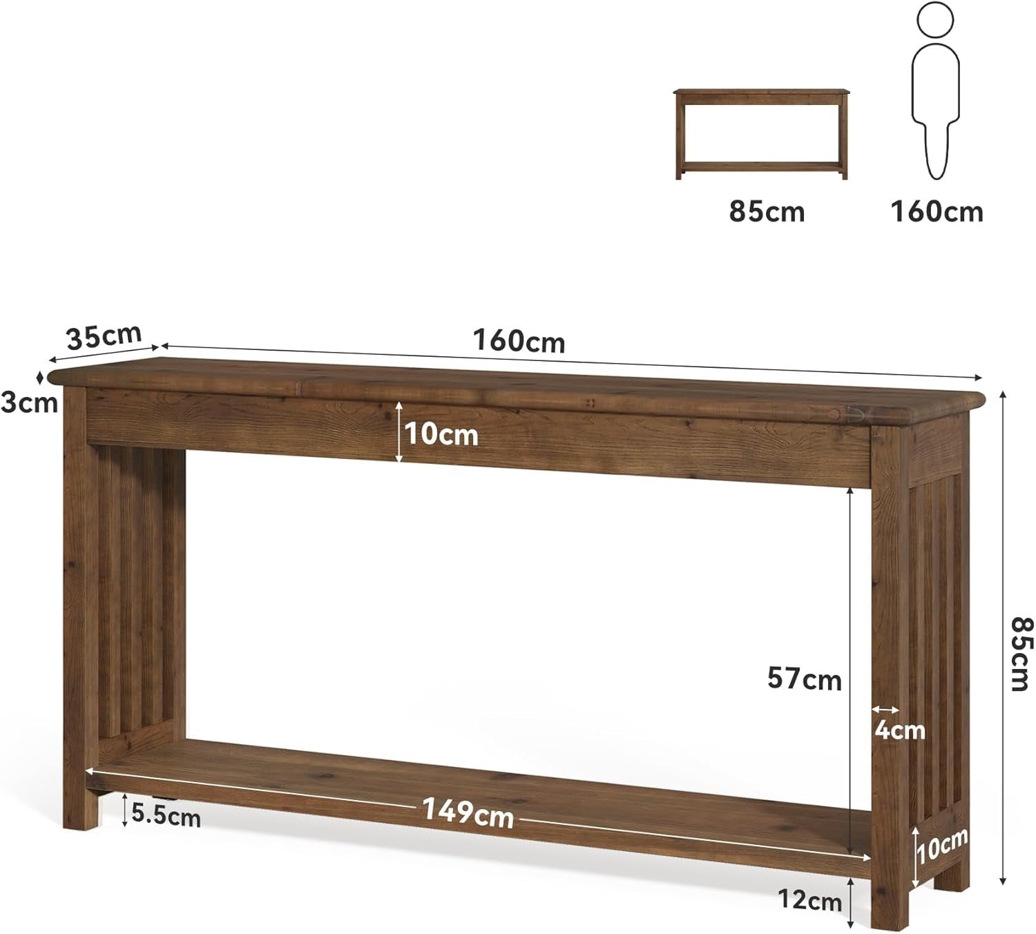 Tribesigns Console en bois massif 160 cm de long, Idéale pour une entrée ou comme table basse