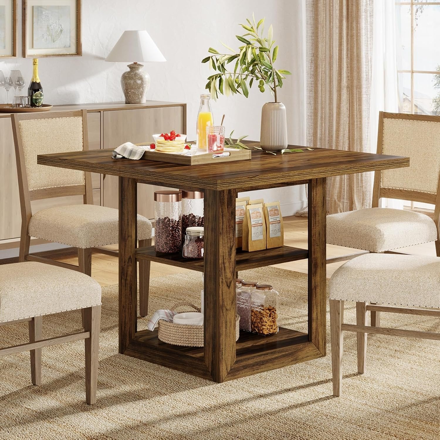 Tribesigns Table de salle à manger carrée pour 4 personnes, Table de style campagnard de 80 cm de long