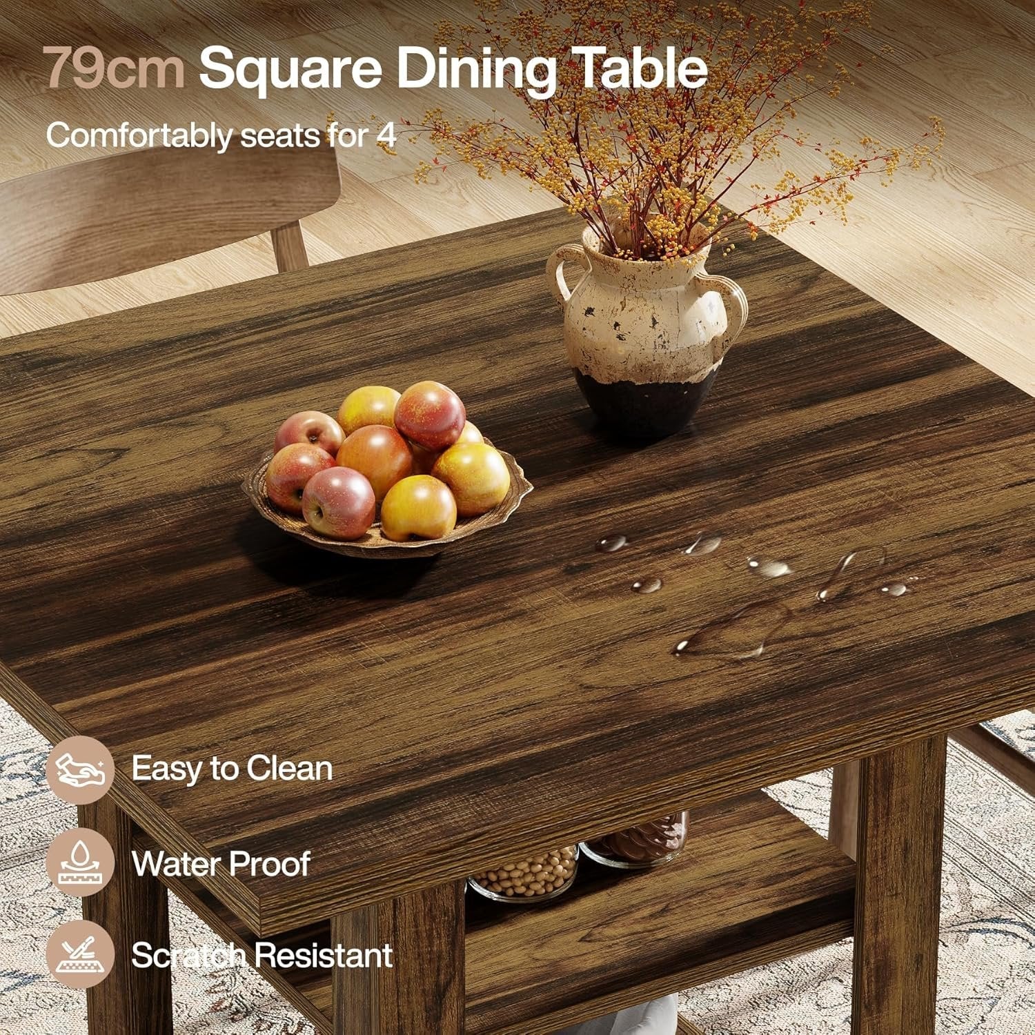 Tribesigns Table de salle à manger carrée pour 4 personnes, Table de style campagnard de 80 cm de long