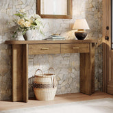 Tribesigns Console ovale en bois de 160 cm de long de style champêtre avec 2 tiroirs et un espace de rangement 3
